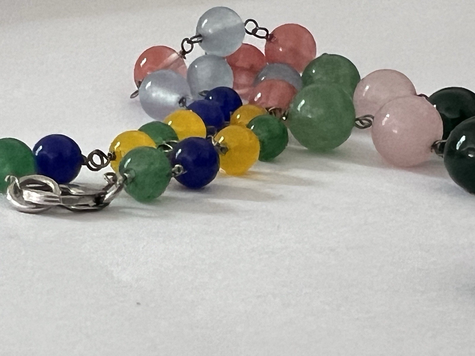 Vintage hand-knotted necklace strand of Vibrant Multi Colored Stones 925 Clasp