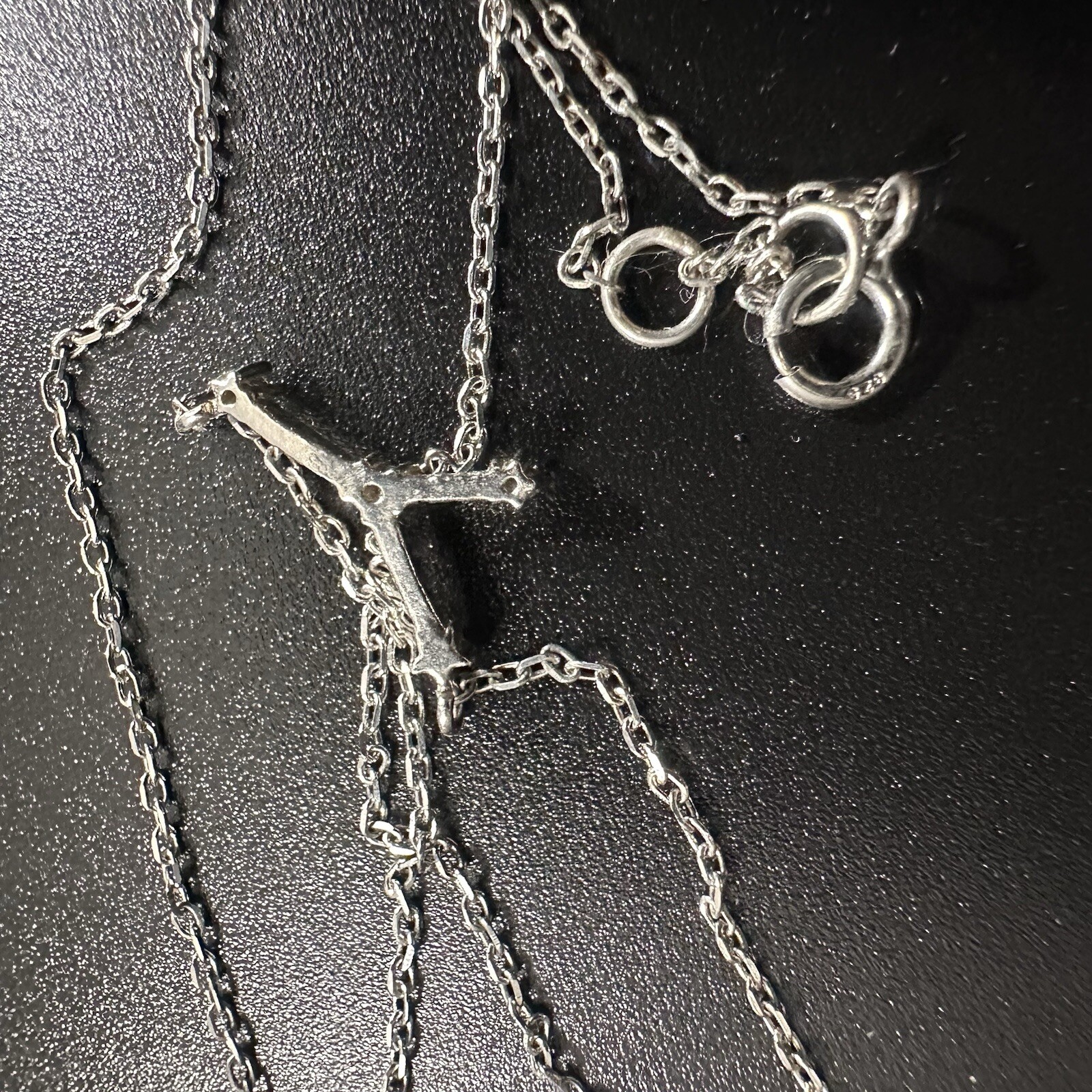 ESTATE STERLING SILVER & WHITE STONE STATION STAR CONSTELLATION NECKLACE 16”