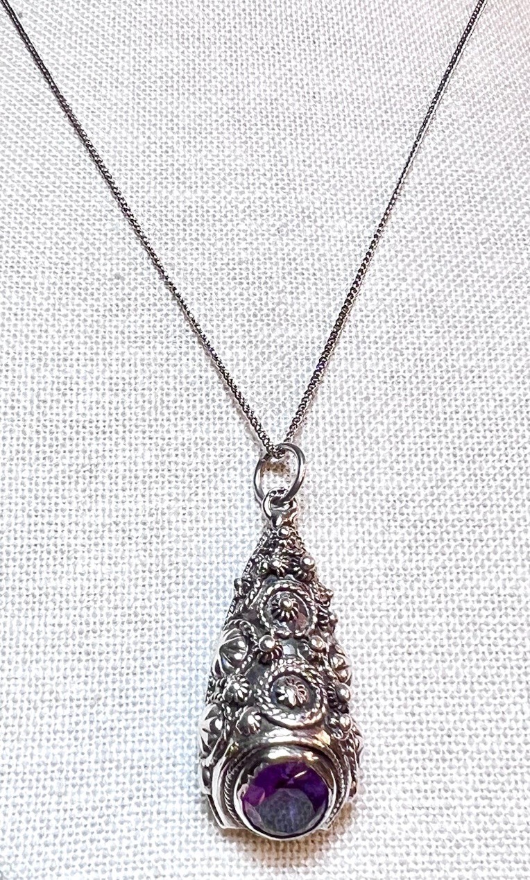 LOVELY Antique/Vintage Ornate Sterling Silver Cannetille Amethyst Necklace