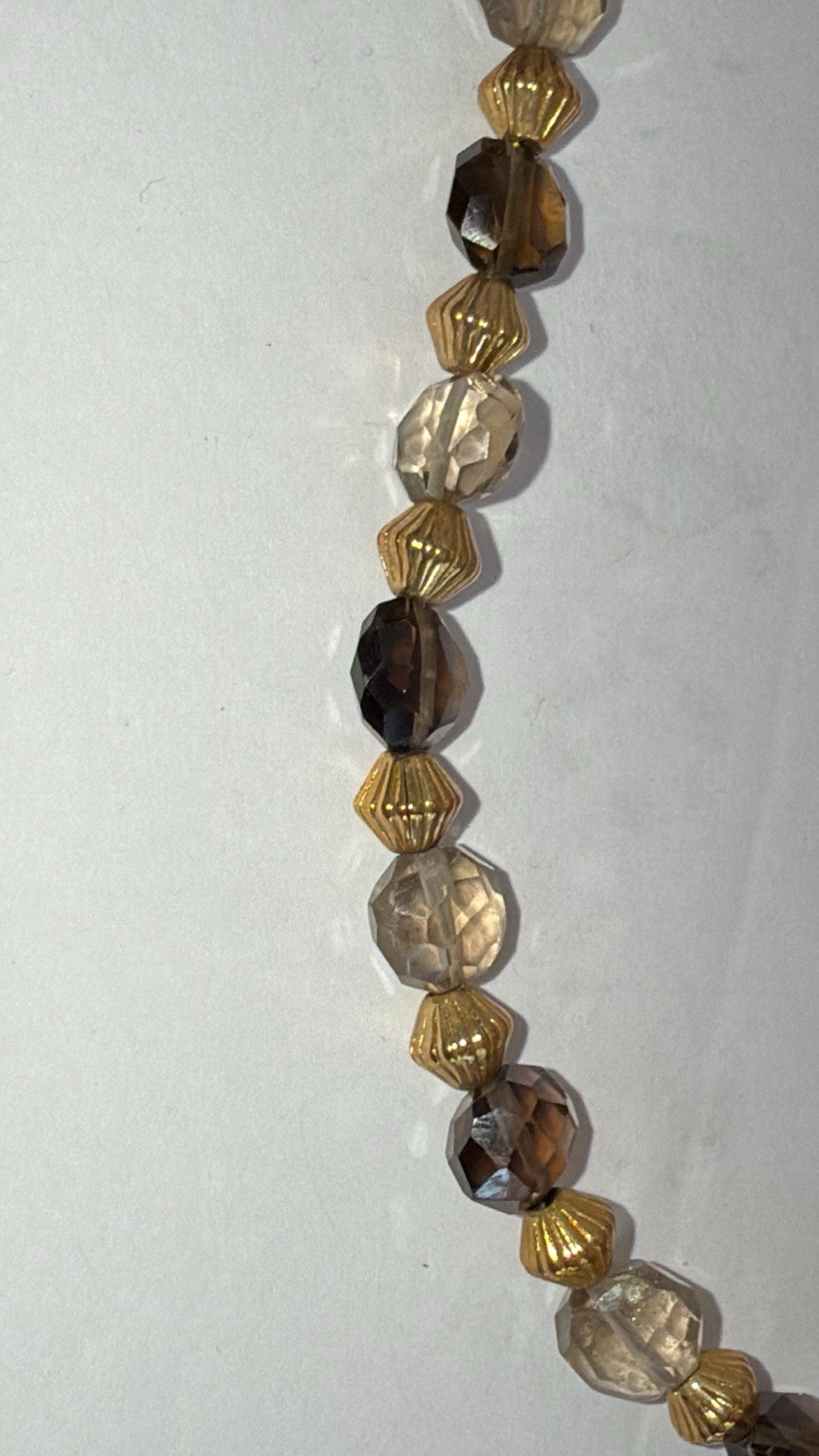 Faceted Glass Bead Necklace Flapper Bronze Tone 16.5″ L