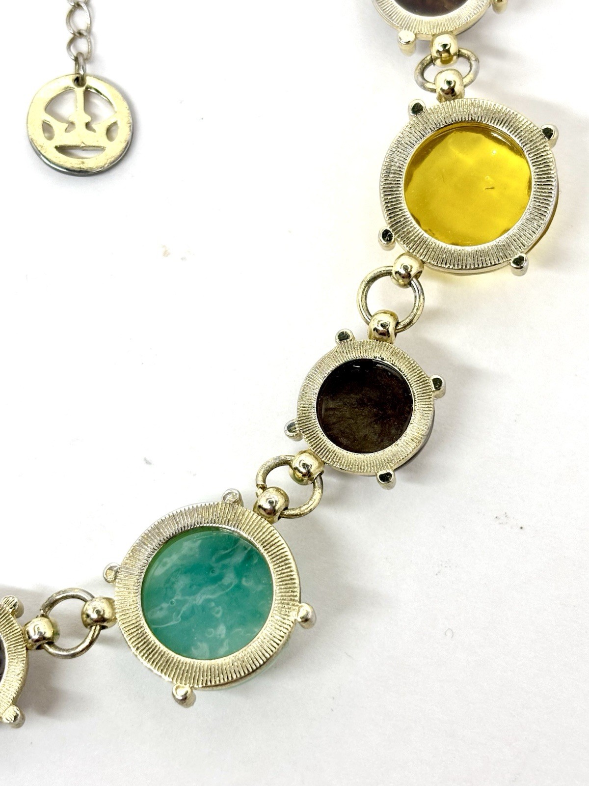 Crown Trifari Lucite Statement Necklace 15-17 In Gold Tone Colorful Signed Vinyl