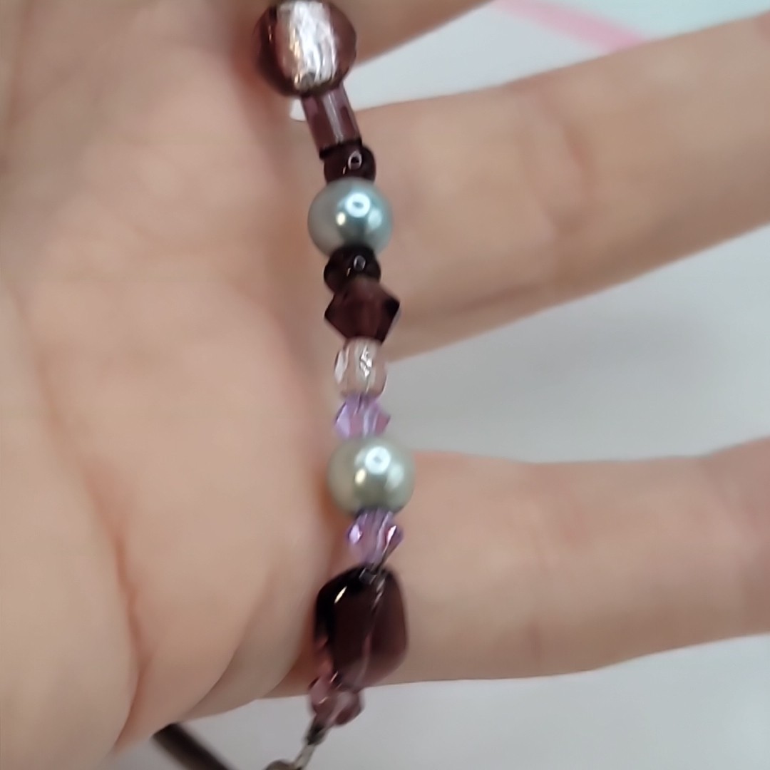 Vtg Floral Red Glass Pink Purple Beaded 6.25″ Bracelet Toggle Clasp