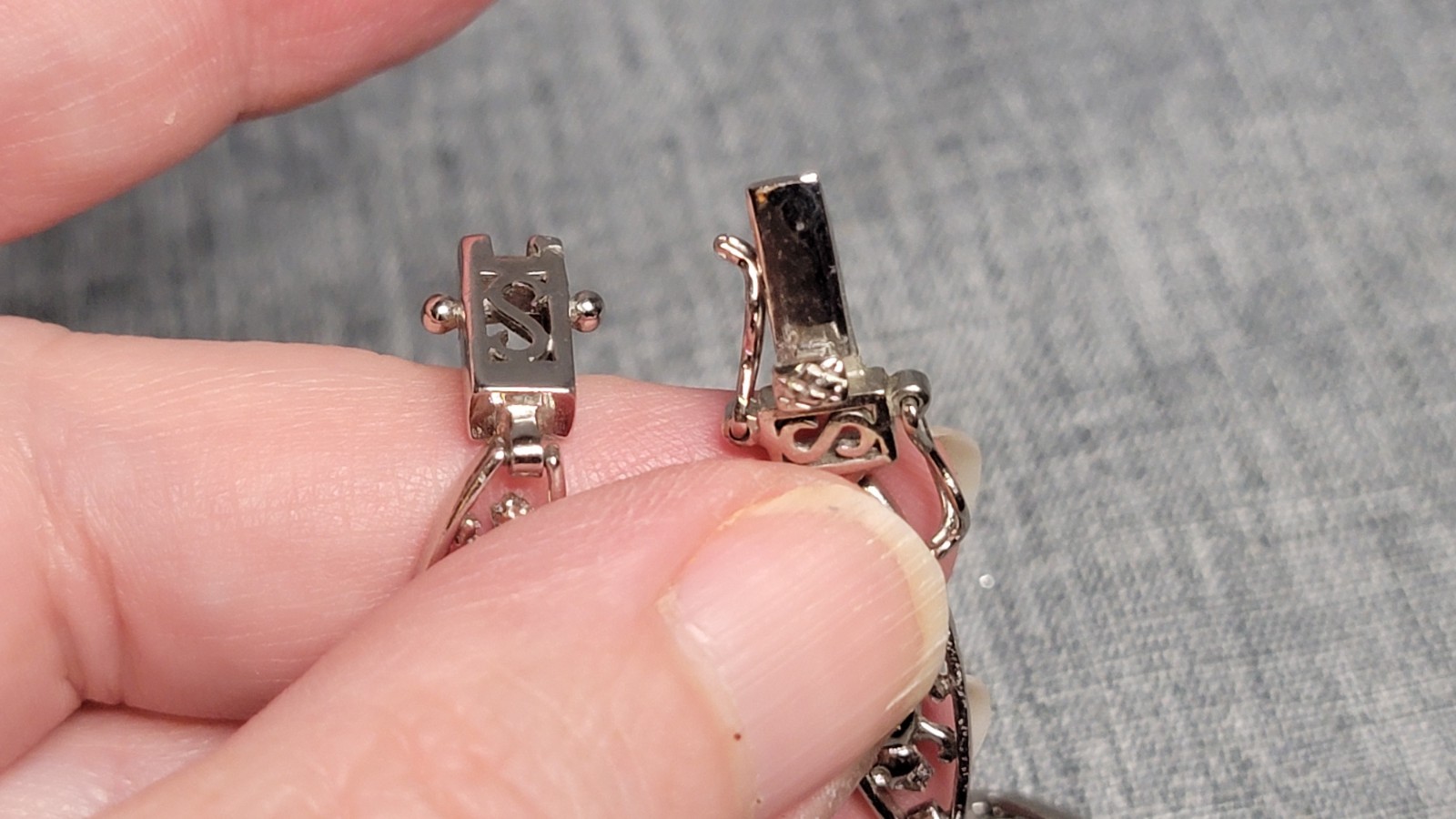 Vtg DBJ 925 Sterling Silver Tiger Amethyst Bracelet Box Clasp