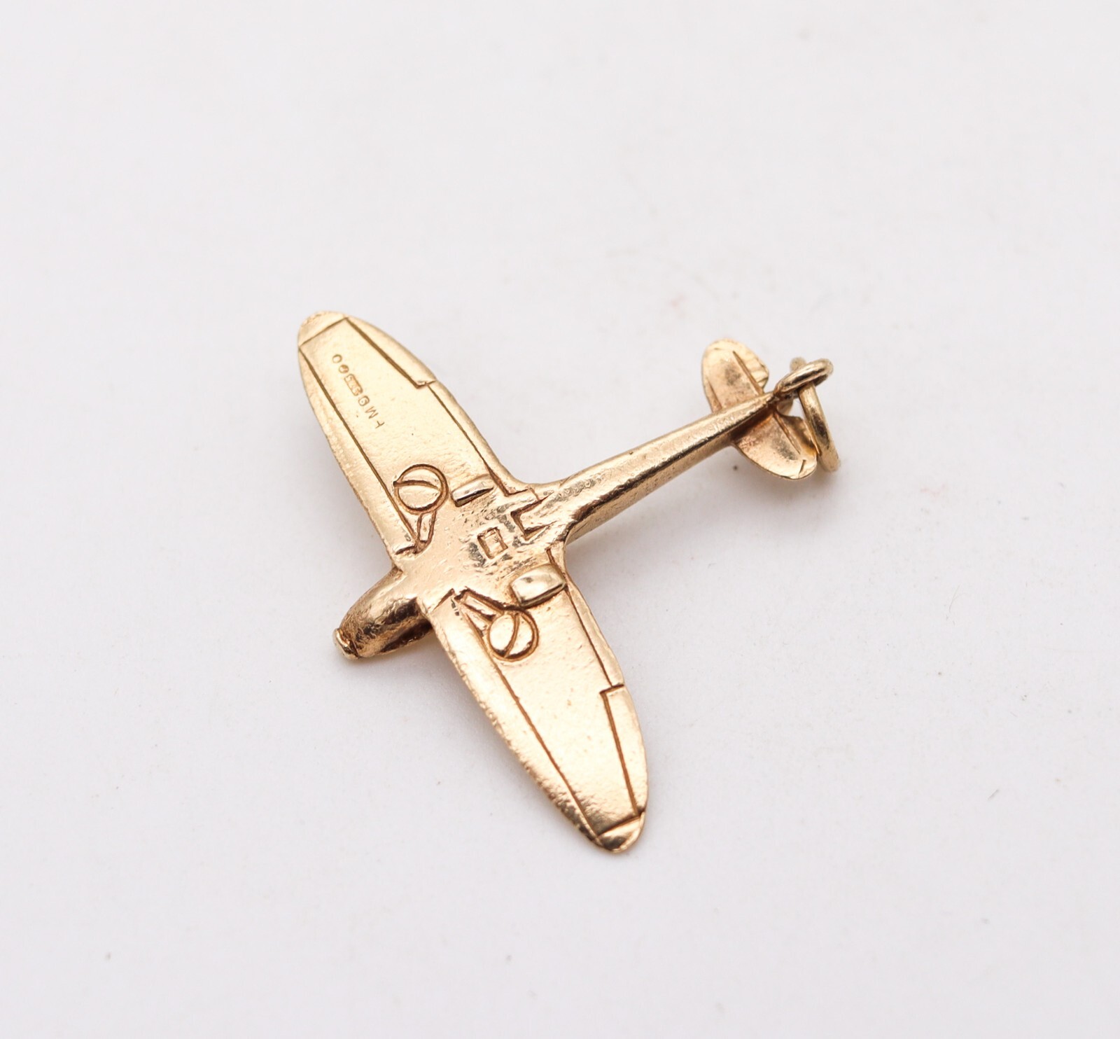 England 1950 Post War Enameled Airplane Pendant Charm In 9Kt Yellow Gold