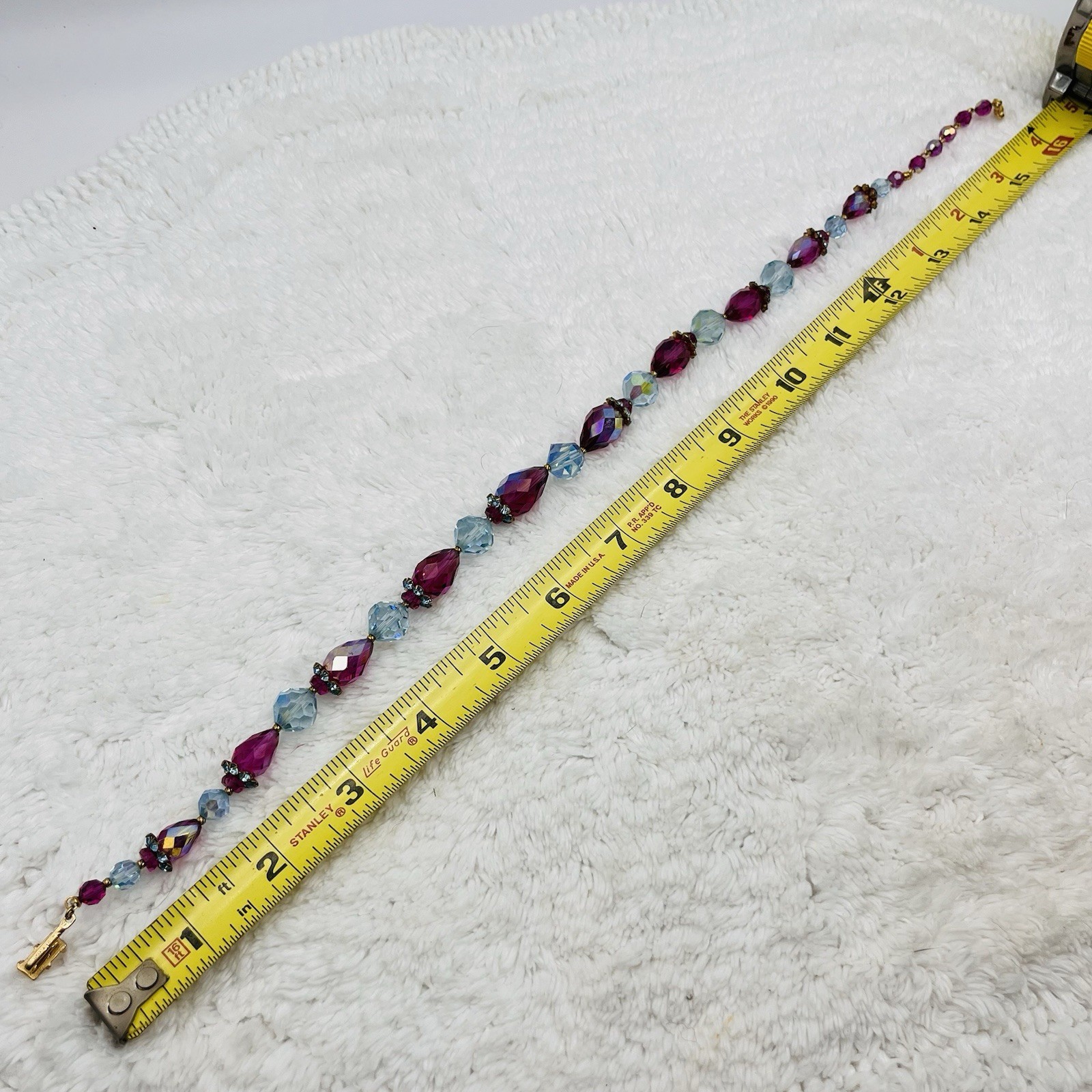 Vintage Vendome Necklace Blue Crystal Choker Iridescent Red AB Stones 16″