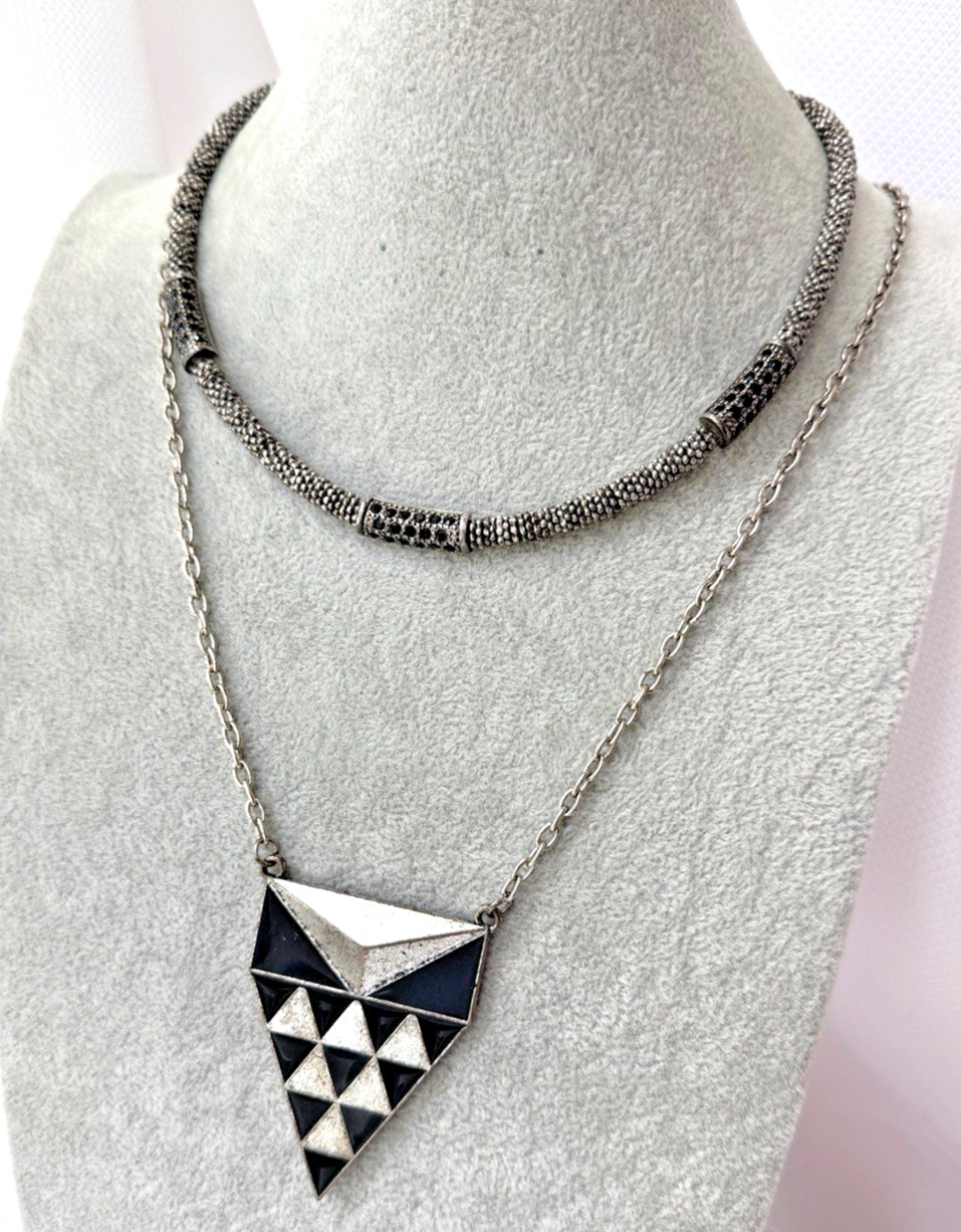 Modernist Necklace STACK Marcasite black Jewelry Lot VTG y2k 2000s Goth Gunmetal