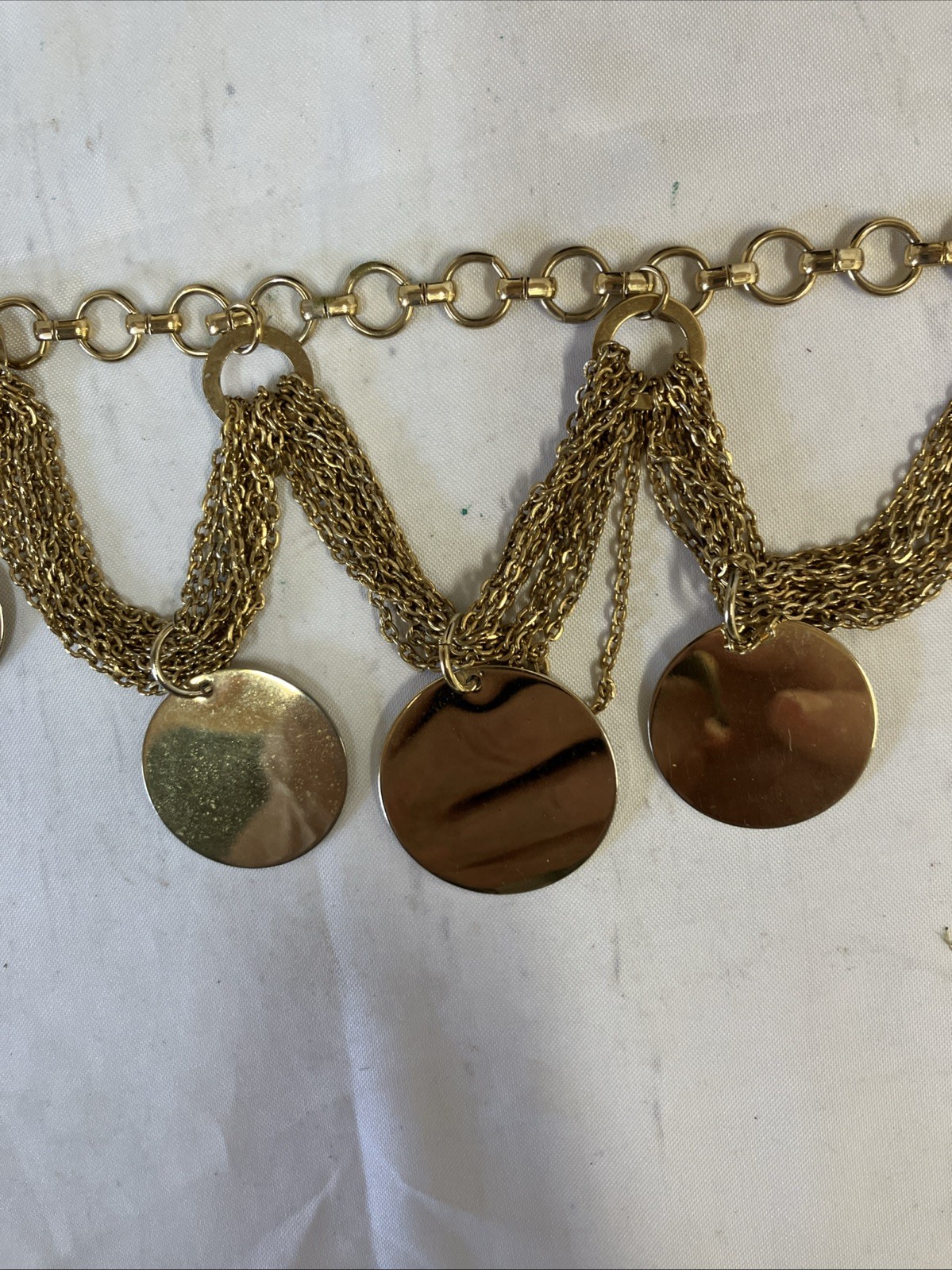Vtg Gold Tone Chain And Disks Necklace 17” Hook Clasp Very Good Preowned