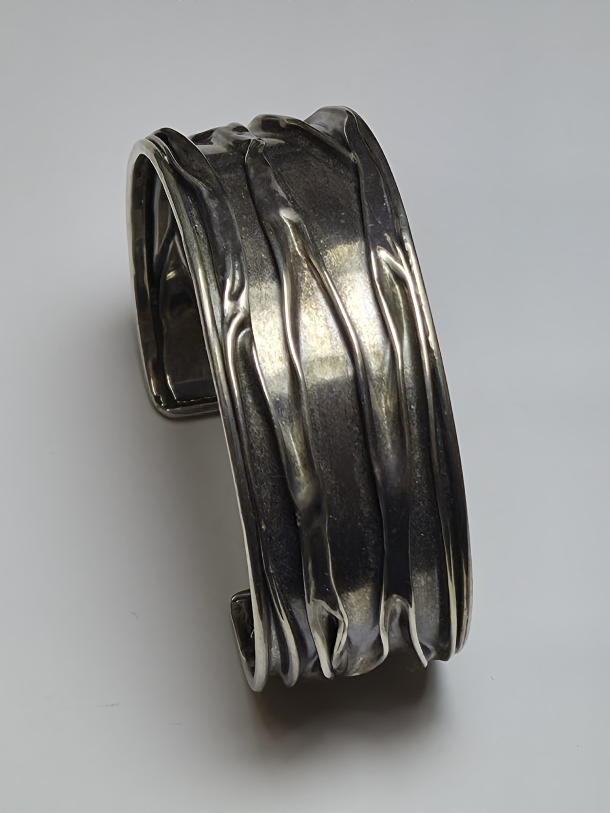 Modernist / Brutalist Style .925 Sterling Silver Cuff Bracelet