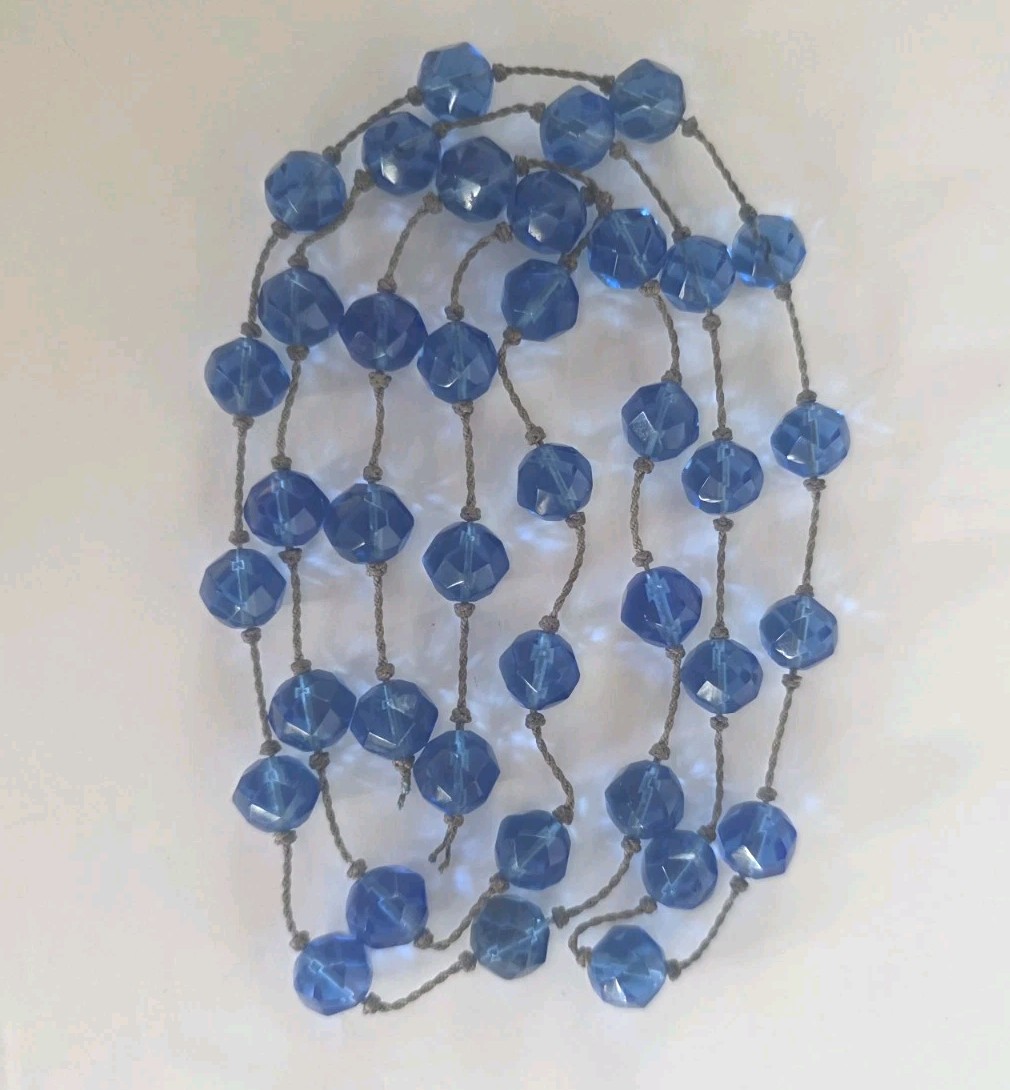 Vtg Blue Crystal Faceted Fire Polished Glass Hand Knotted Beads Czech 44 Inches