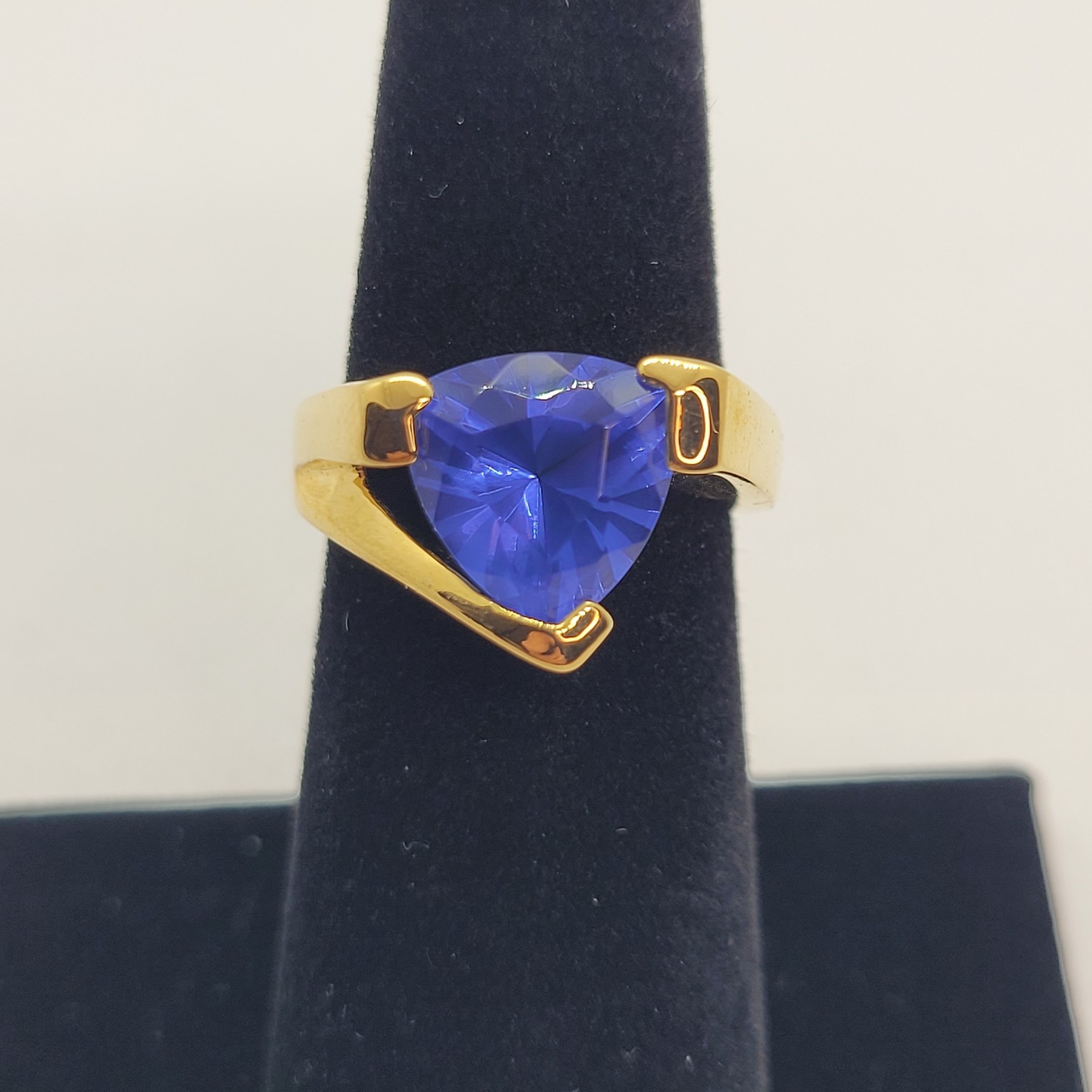 Vintage Sterling 925 Earrings Bracelet Ring Set Simulated Tanzanite Trillion Cut