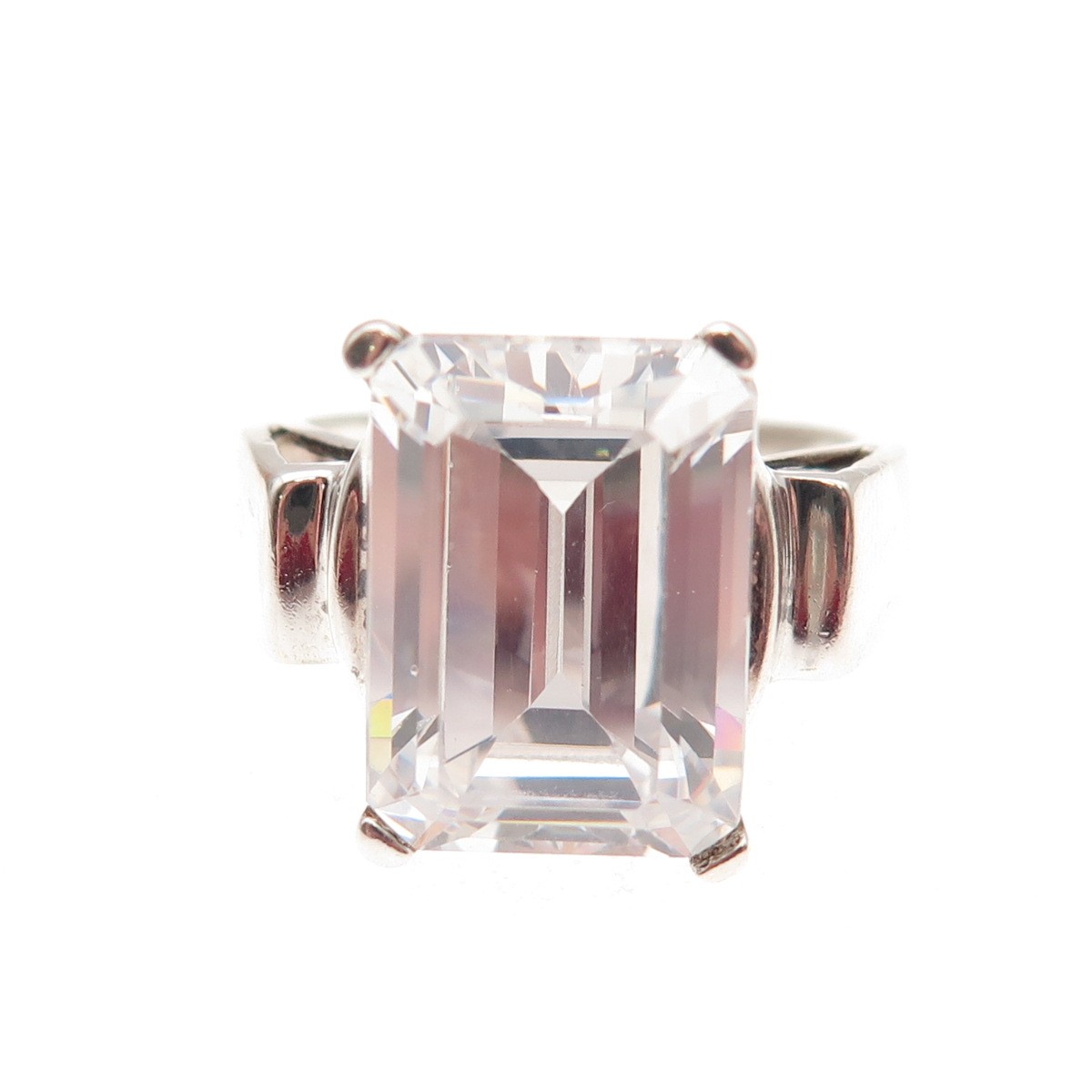DBJ Dee Berkle Sterling Silver Vintage Emerald-Cut C Z Engagement Ring Size 7