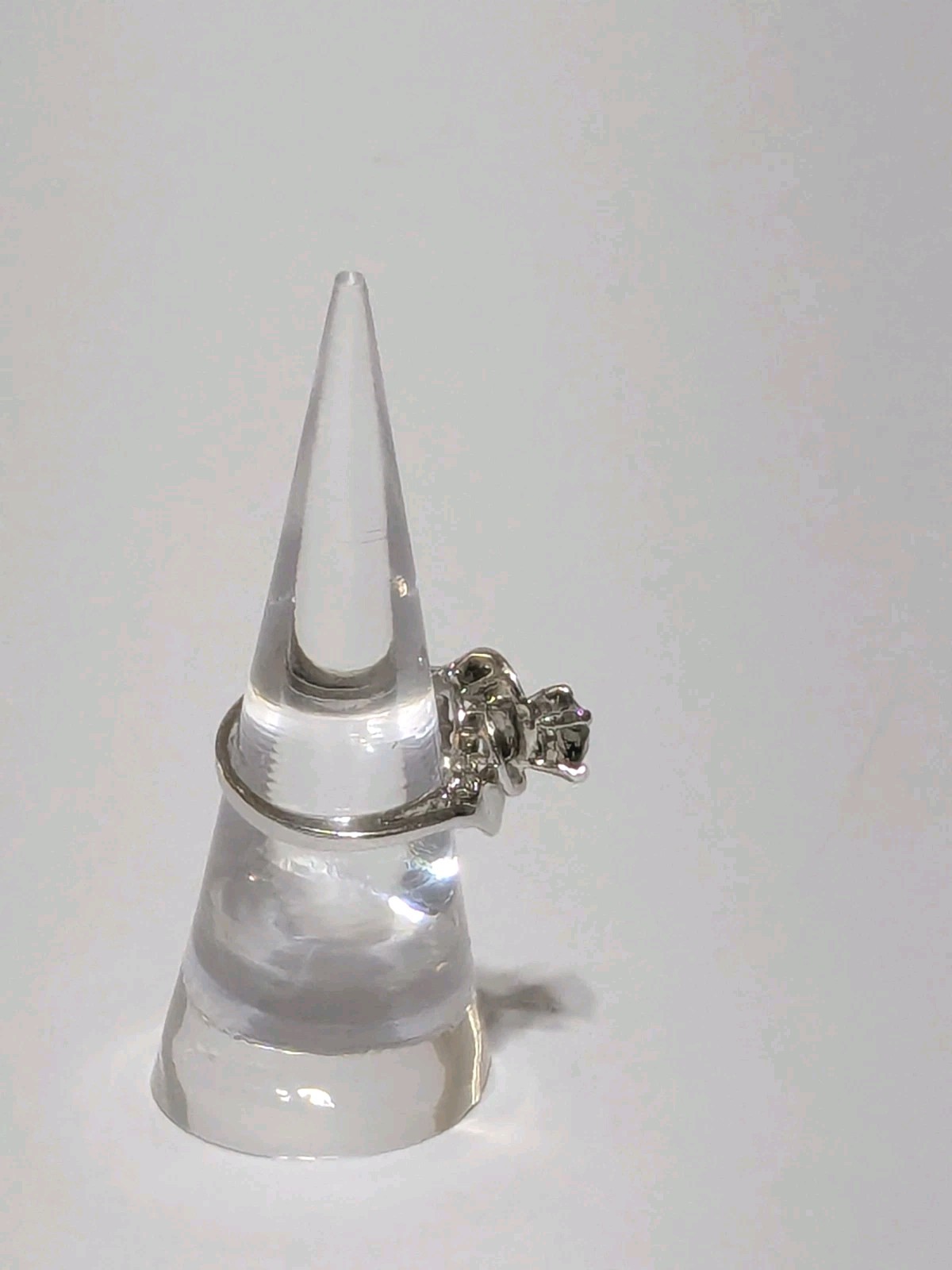Vintage Silver Tone Spiral Ring With Faceted Smoky Crystal Stone. Size 5