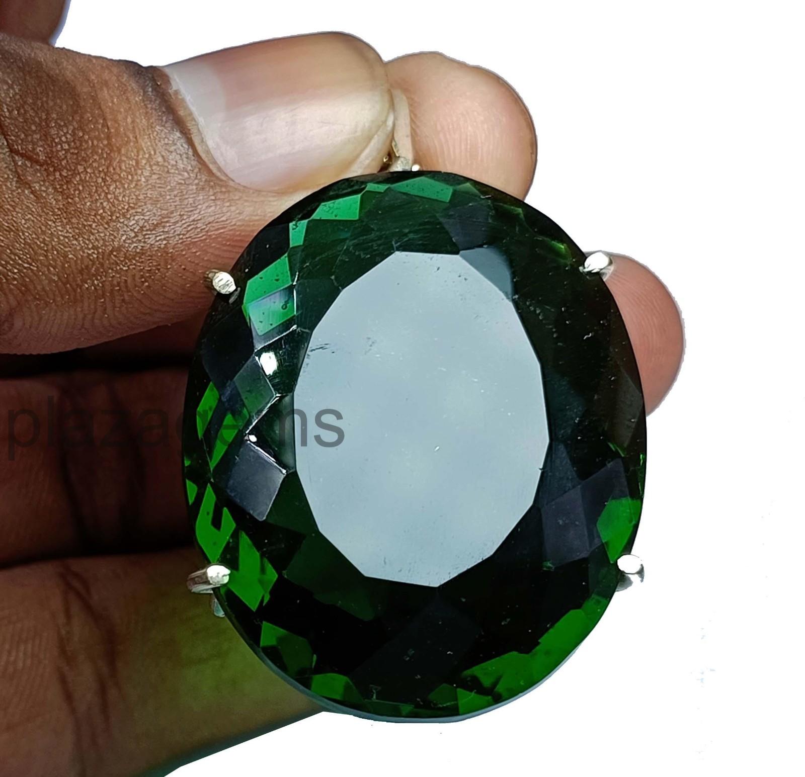 101.35 CT Natural Green Emerald Pendant Oval Gems 925 Sterling Silvet Chain 5ARU