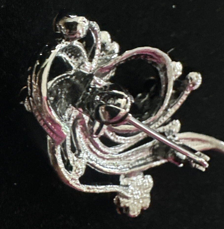 Vtg Flower Spray Brooch Pink Blue Yellow Red Orange Crystals Gunmetal Silver 2″