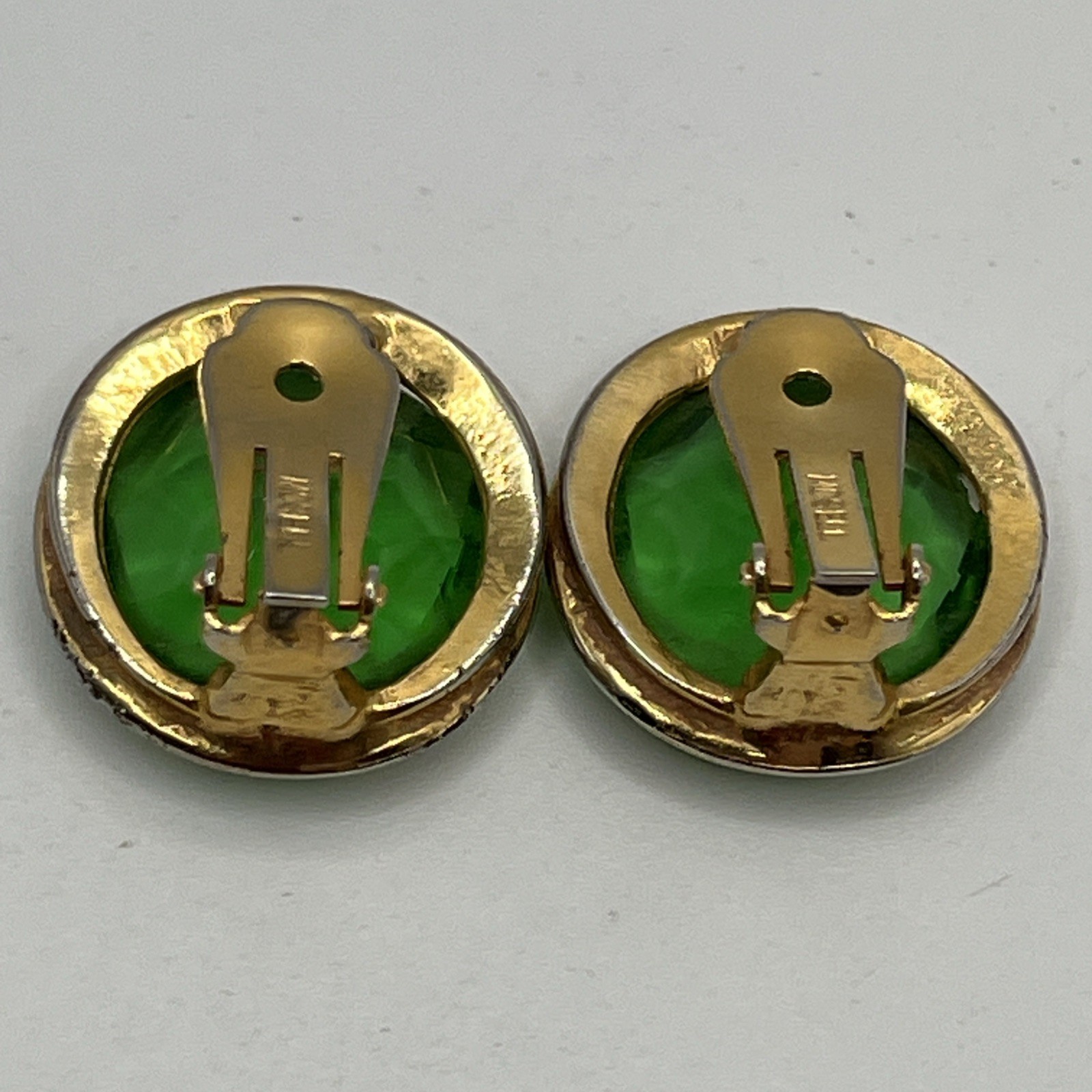 Vtg Mosell Emerald Green Faceted Glass Clip On Earrings Large Cocktail Round