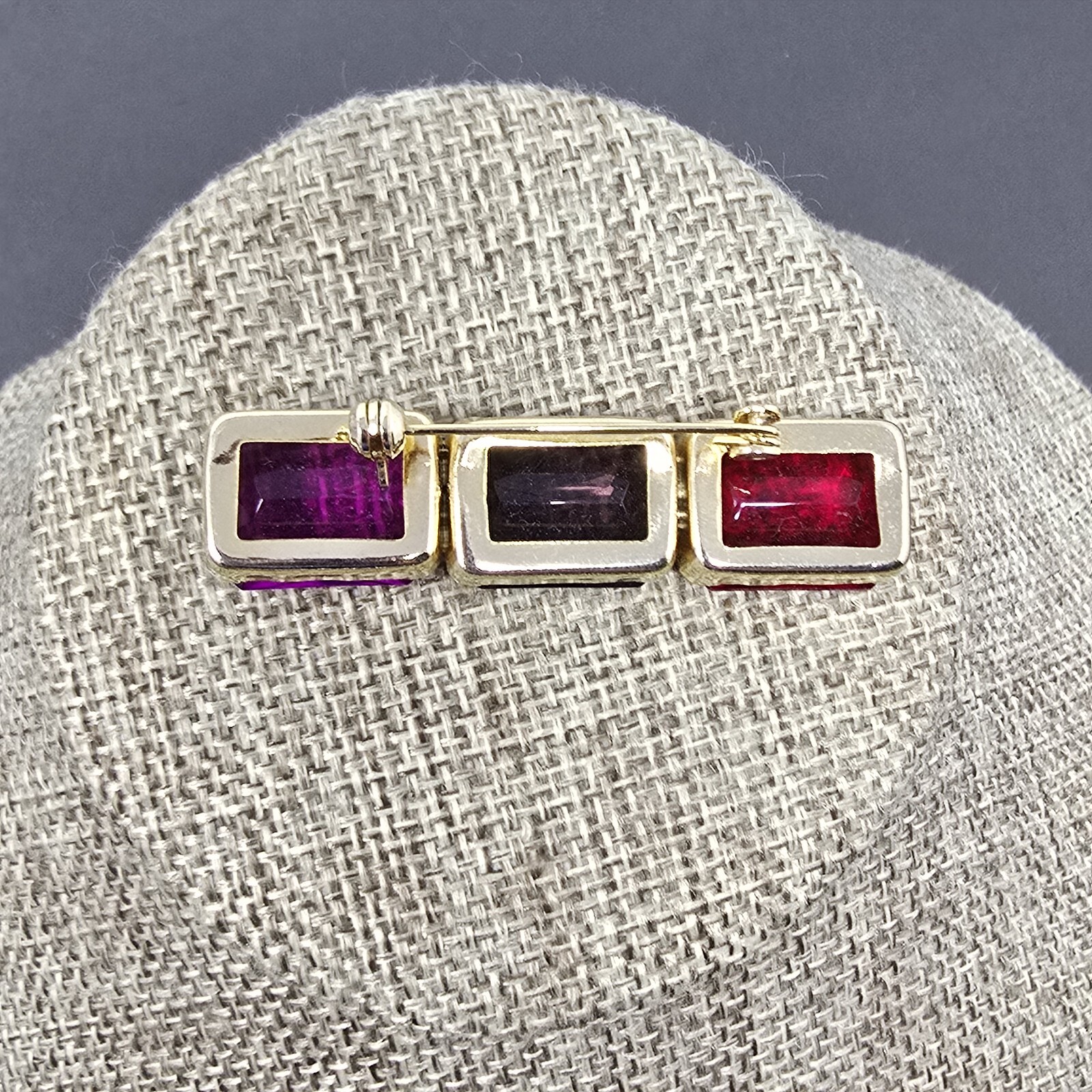 Vtg Red Purple Pink Fusia Brooch 80s Geometric Rectangle 1980s