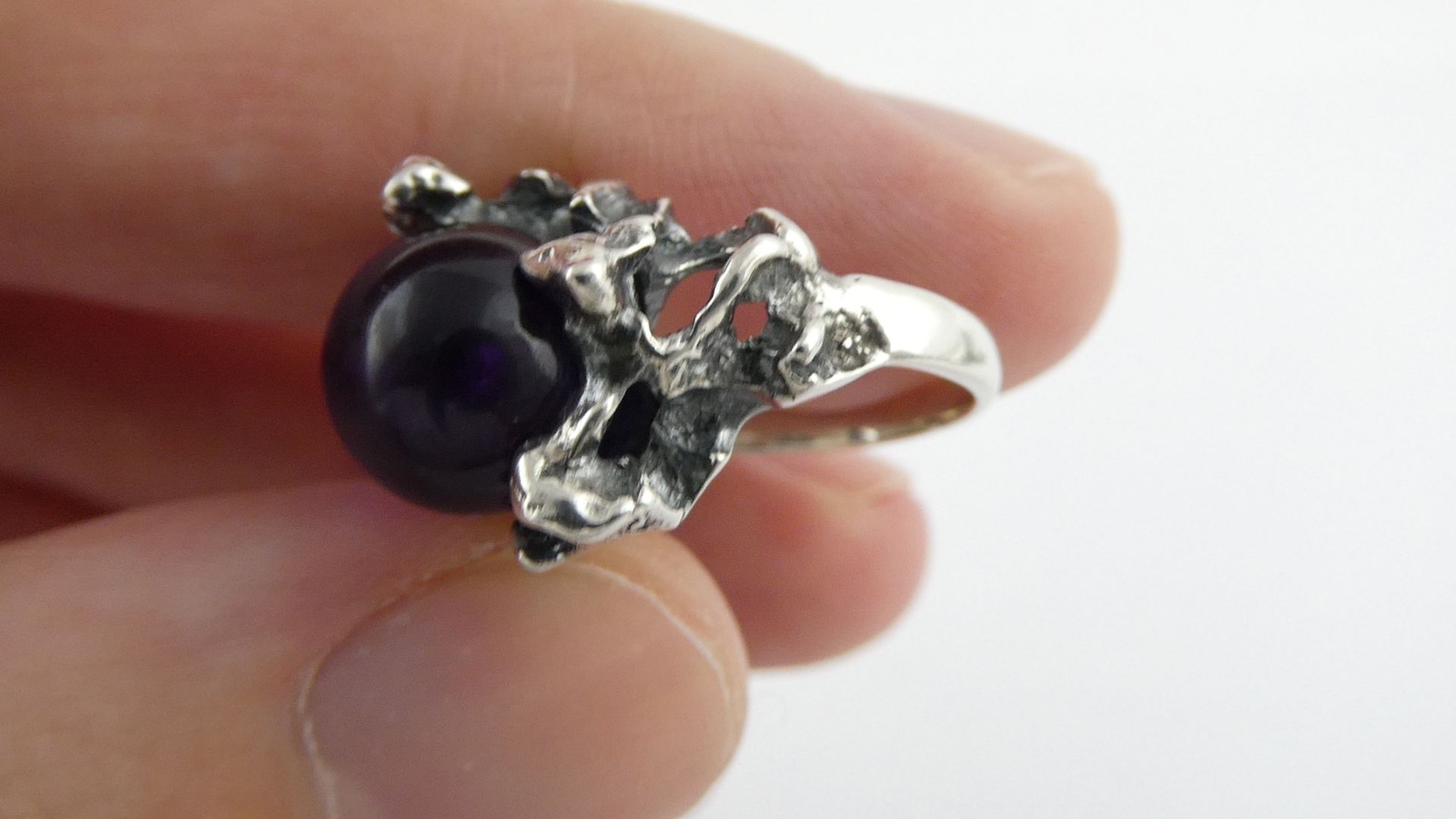 Neils Erik NE From Denmark Sterling Silver Amethyst Modernist Ring Size 3.75 6g