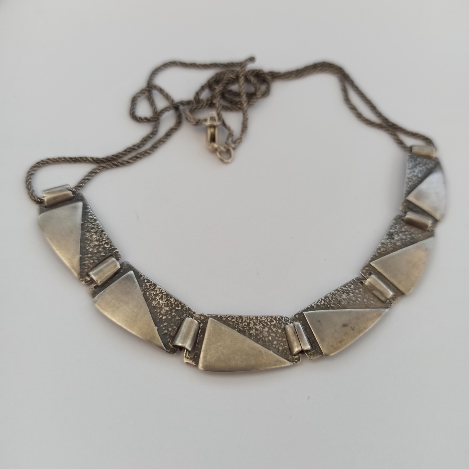 Vintage Silver Necklace Modernist Geometric Articulated Links Cleopatra Inspired