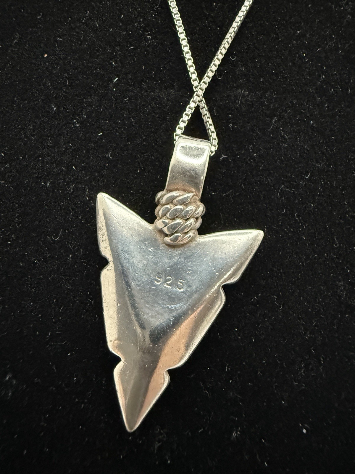 Vintage Navajo Sterling Silver Turquoise Chip Inlay Arrow Head Necklace