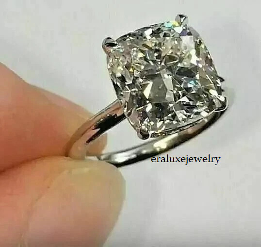 4.50 CT Cushion Cut Lab-Created Solitaire Engagement 14K White Gold Plated Ring