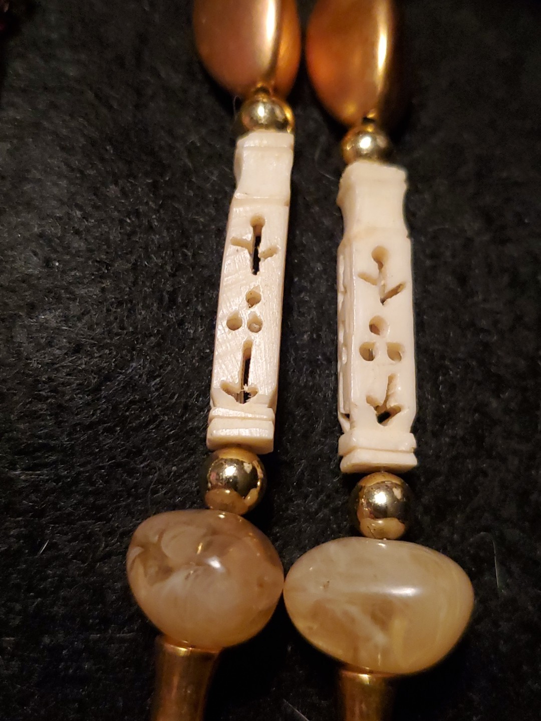 Vintage Tribal Necklace Carved Beads Gemstones Ethnic Boho Statement 20″ 07
