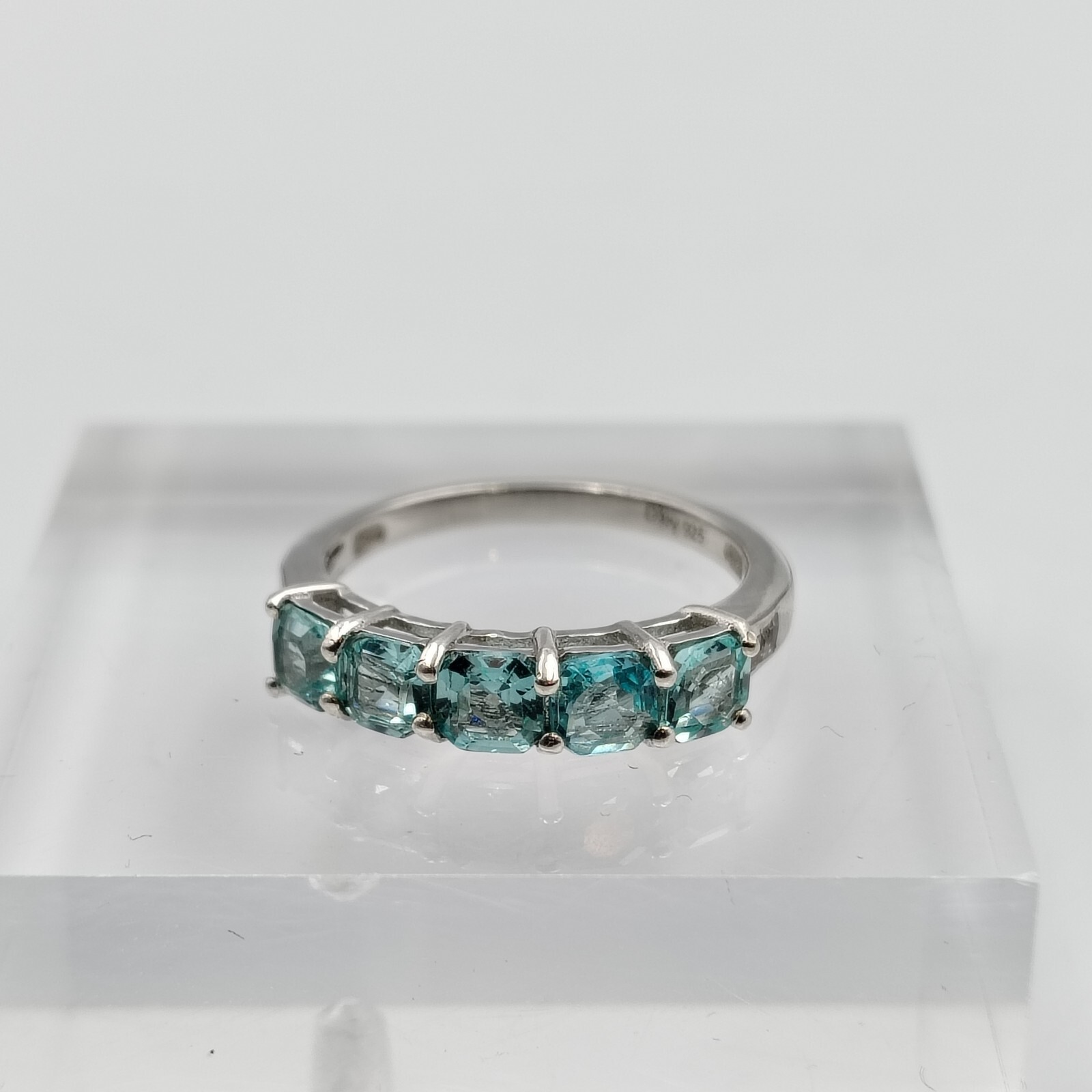 D’joy Sterling Silver 925 Blue CZ Clear/White Topaz 5 Stone Setting Ring Sz 7