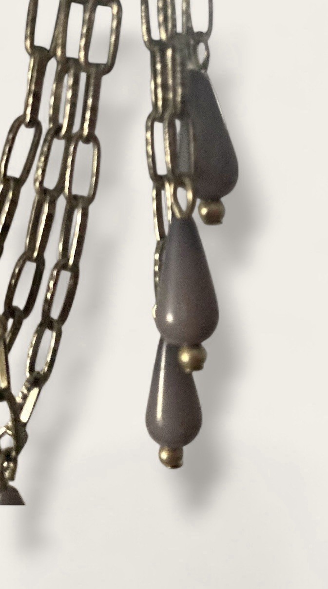 Tuareg Brooch Etched Morocco Silver Tone Lavender Teardrop Stones Swag Chains 5”