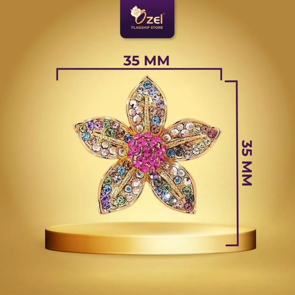 OZEL Starflower Crystal Brooch B288 Elegant Hijab Scarf Blouse Dress Brooch Pin