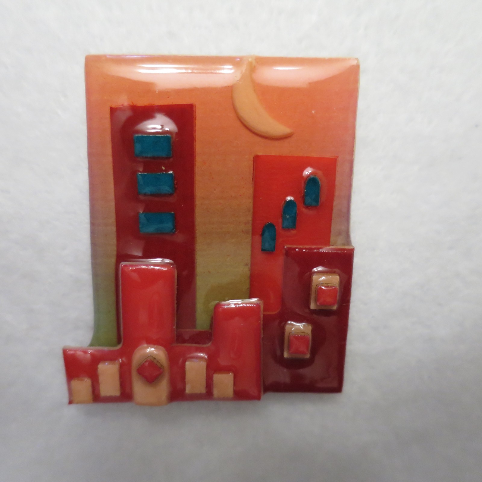 Lot of 2 Lucinda House Pins City Buildings Pink Blue Brown Moon Cloud Sunset VTG