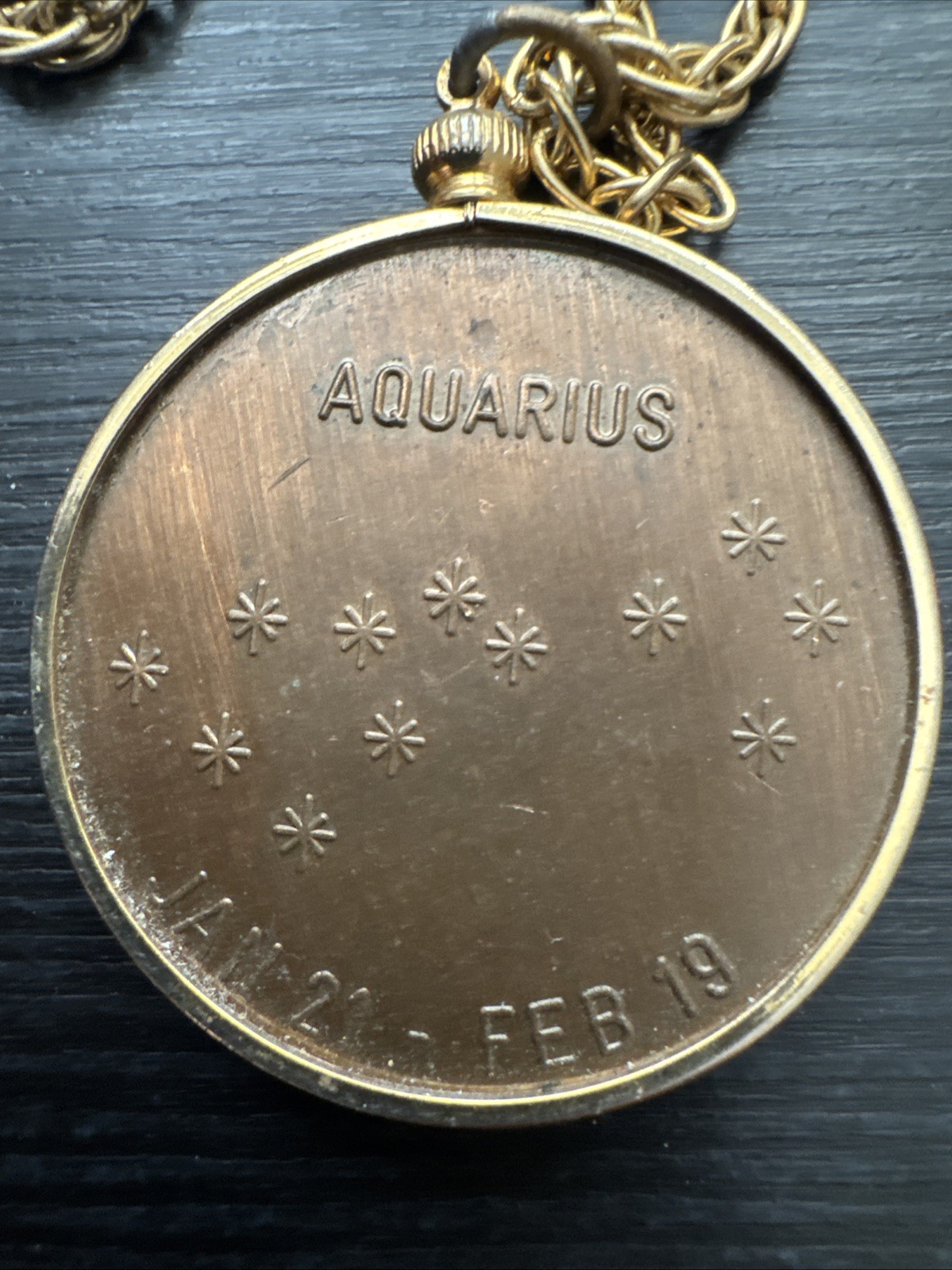 Vintage Aquarius Pendant and Chain 1960s Zodiac Bronze Tone