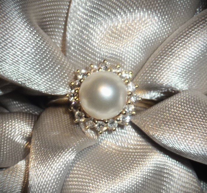 GORGEOUS $2450 MIKIMOTO BLUE LAGOON 14K HALO 16 DIAMONDS PEARL ENGAGEMENT RING!