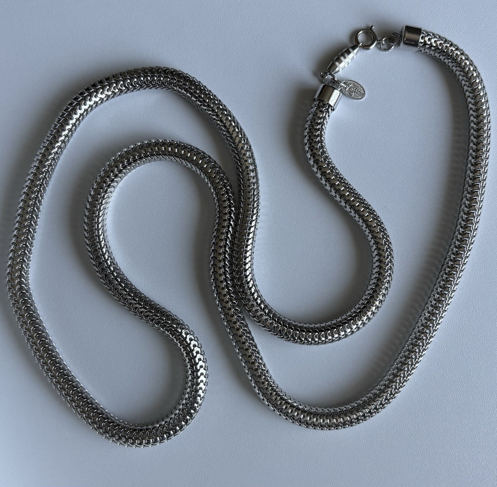 Vintage Vendôme Mesh Chain Silver Tone 36in Necklace 9mm wide 65.9g Statement