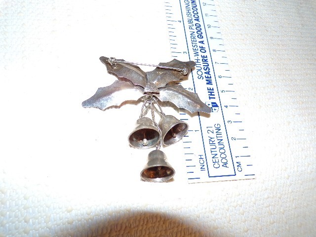Vtg Taxco Mexico Ster Silver 925 Christmas Holly Bells Signed Pin Brooch 21.4g
