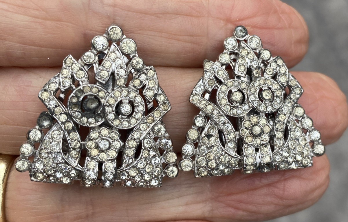 Vintage Art Deco CLIP MATES Patented Rhinestone Dress Coat Trifari