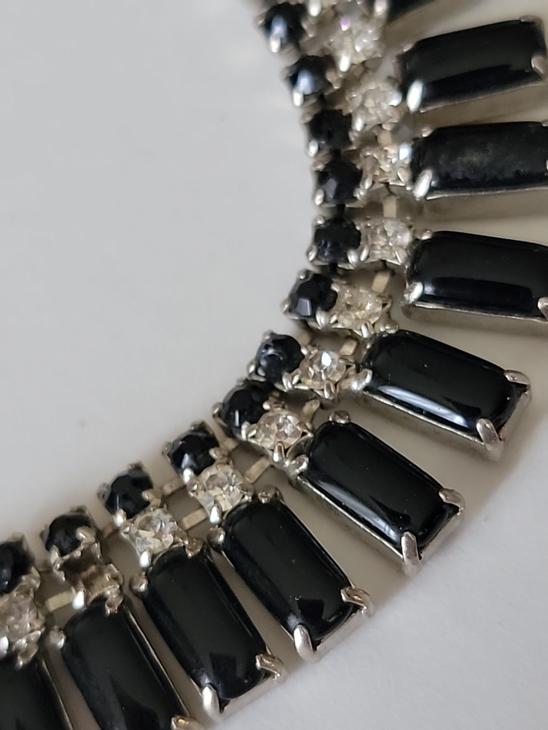 Vintage Juliana Style Black Clear Rhinestone Collar Necklace 13-15″L Read