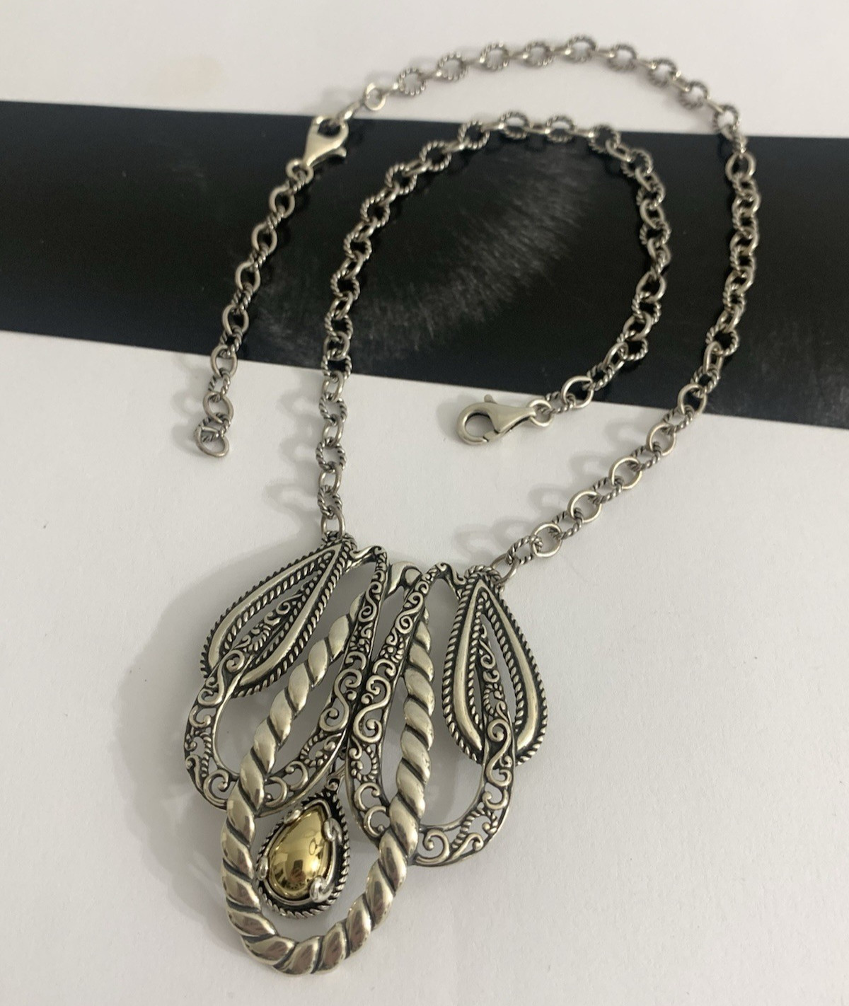 Carolyn Pollack 925 Sterling Silver Rope Design Pendant Necklace Signed Vintage