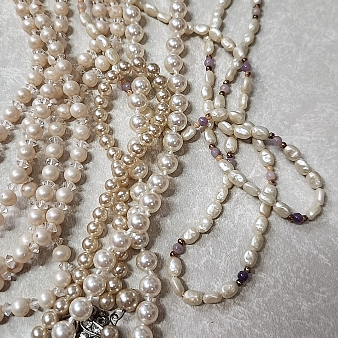 Vintage Faux Pearl Beaded Necklace Lot Bracelets Multicolor Glass Acrylic Layers