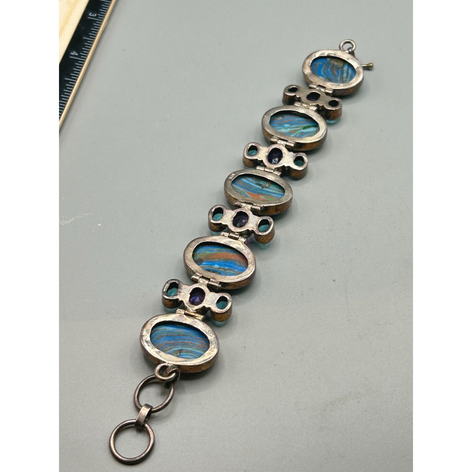 Colorful Purple and Blue Sterling Silver 925 Semi Precious Stones Bracelet 8″
