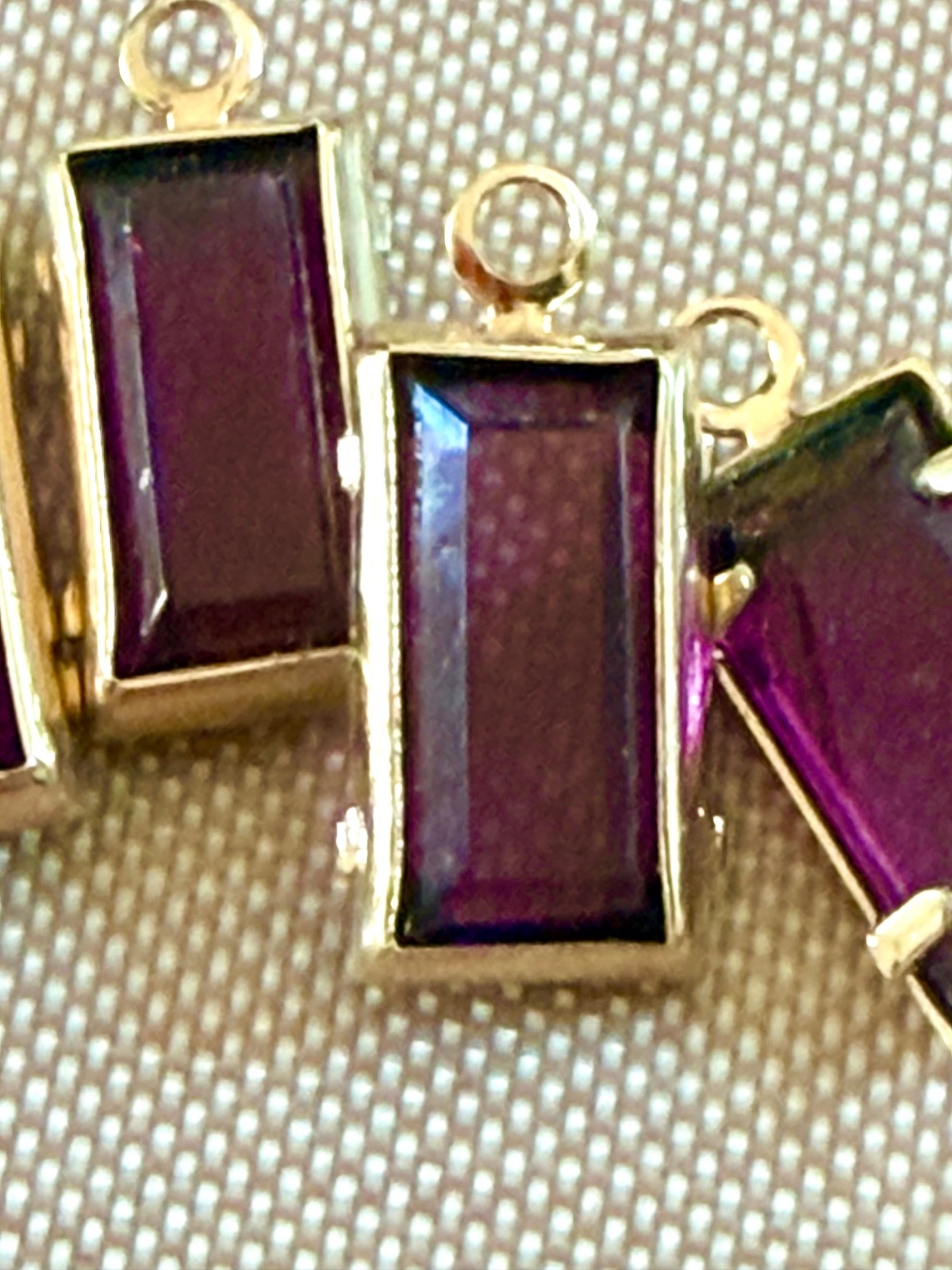 20 Vintage Brass Set Amethyst Emerald Cut Crystal Charms 8x4mm NOS Art Deco
