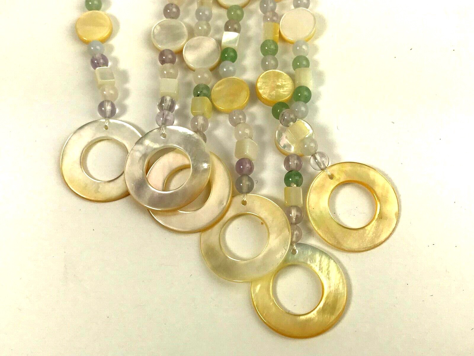 Multi Strand Sajen Wrap Necklace Semi Precious Stones Bead MOP Shell