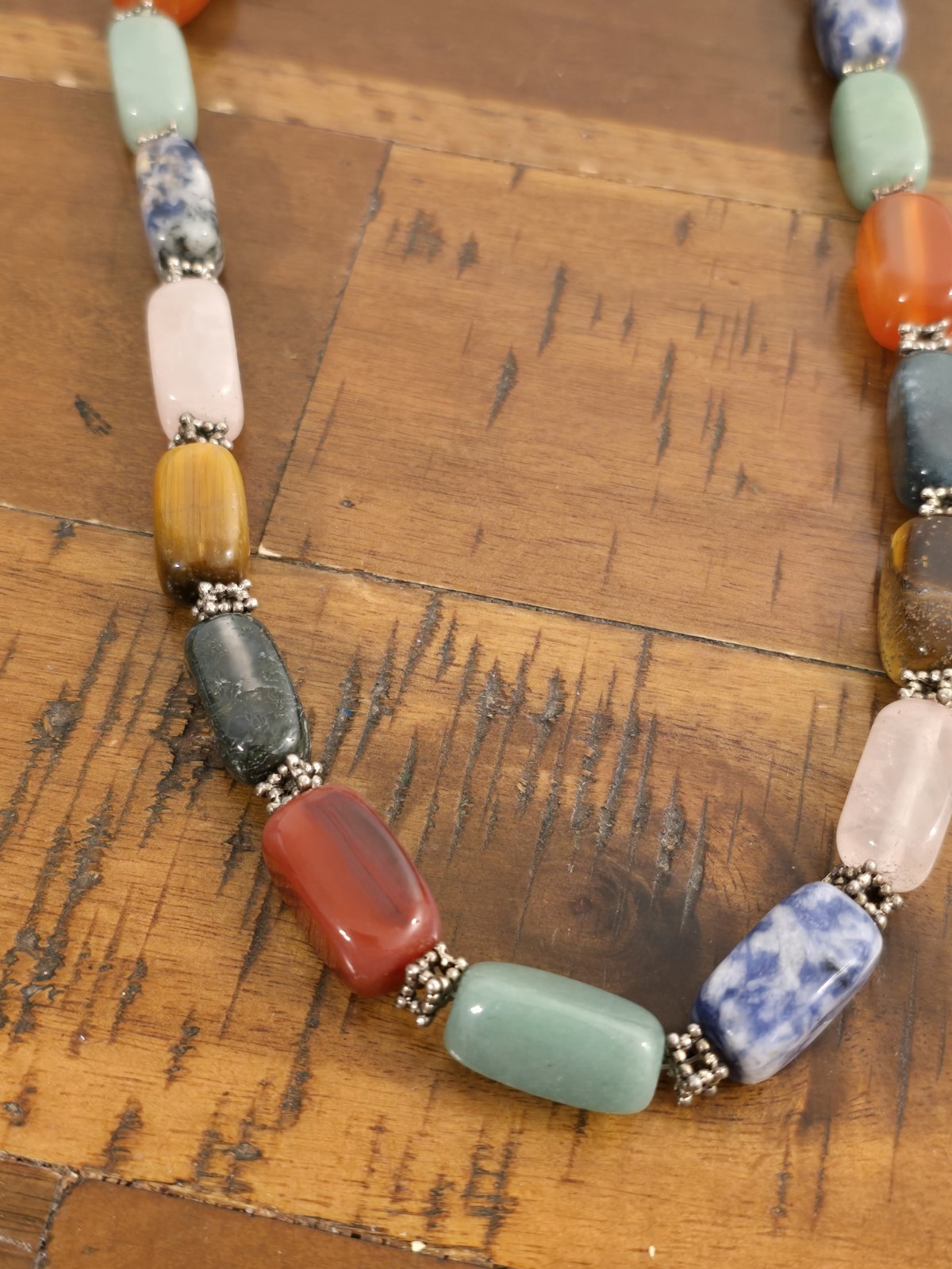 Vintage Necklace Rose Quartz Jade Tigers Eye Estate Fine Jewelry Pre-Owned Stone