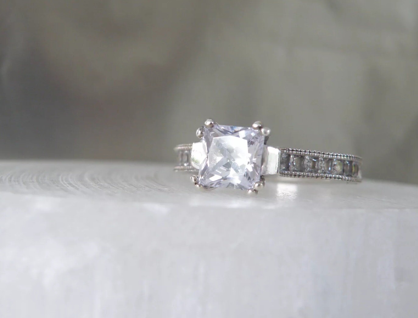 Vintage Style Sterling Silver 925 CZ Heirloom Engagement Band Ring Size 9.5