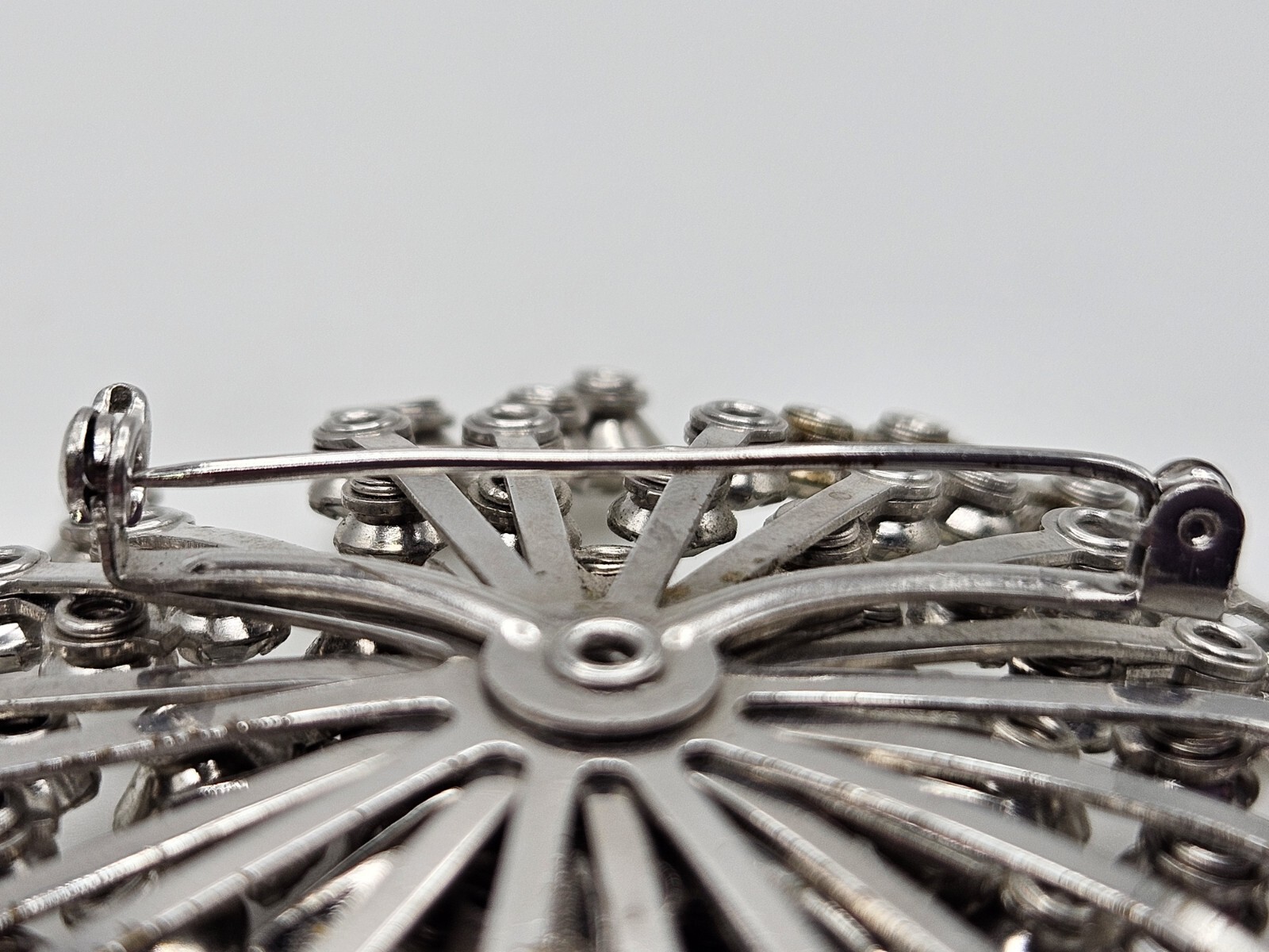Vintage Clear Glass Rhinestone Pinwheel Large Brooch Pin