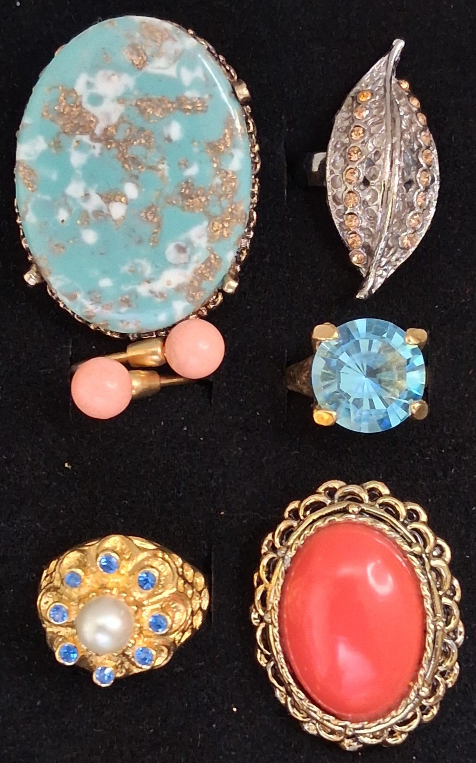 Lot (12) VTG Costume Cocktail Cluster Glamour Adjustable rings Mid Century