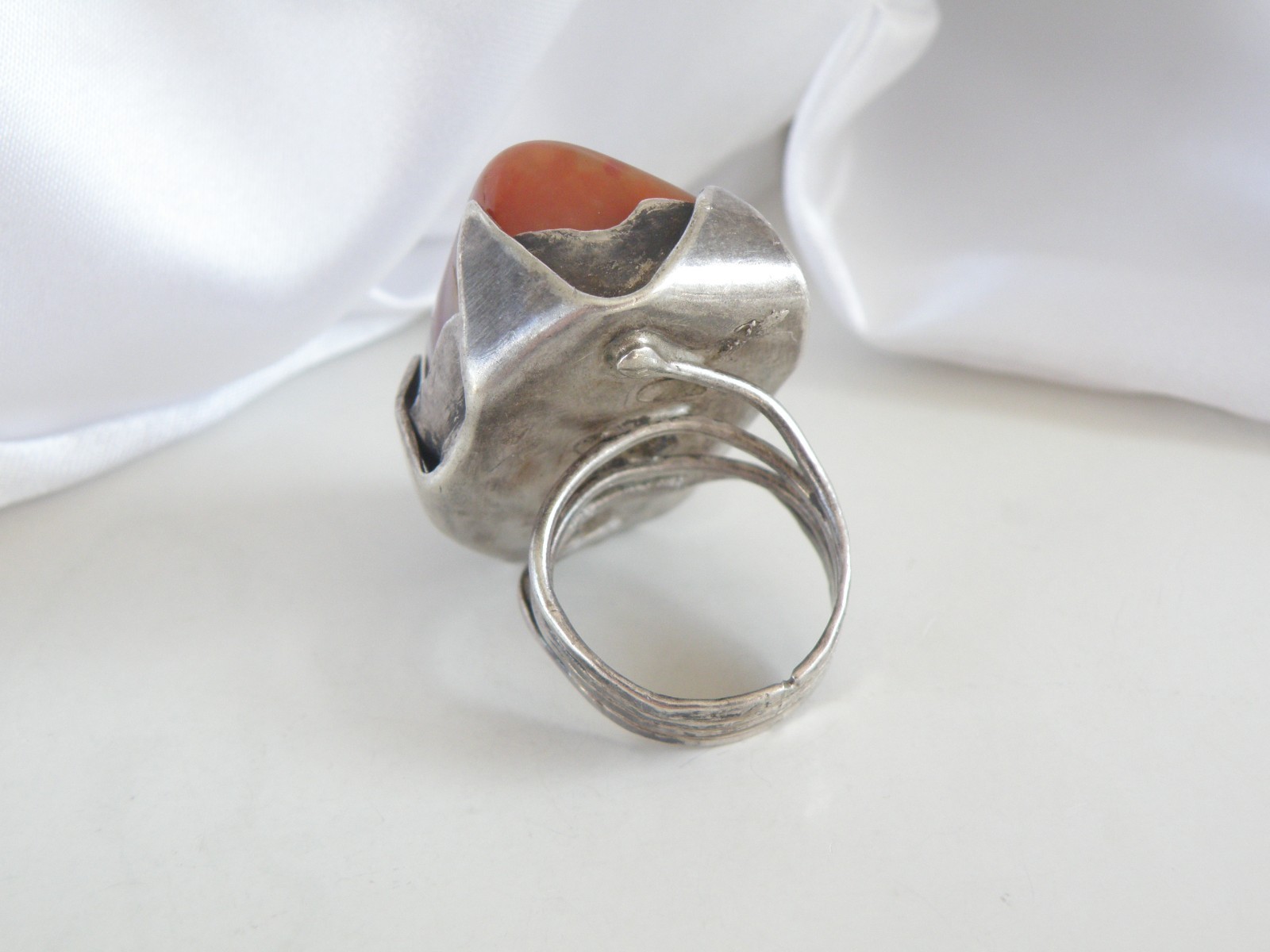 Vintage Sterling Silver 925 Banded Agate Brutalist Modernist Statement Ring 7