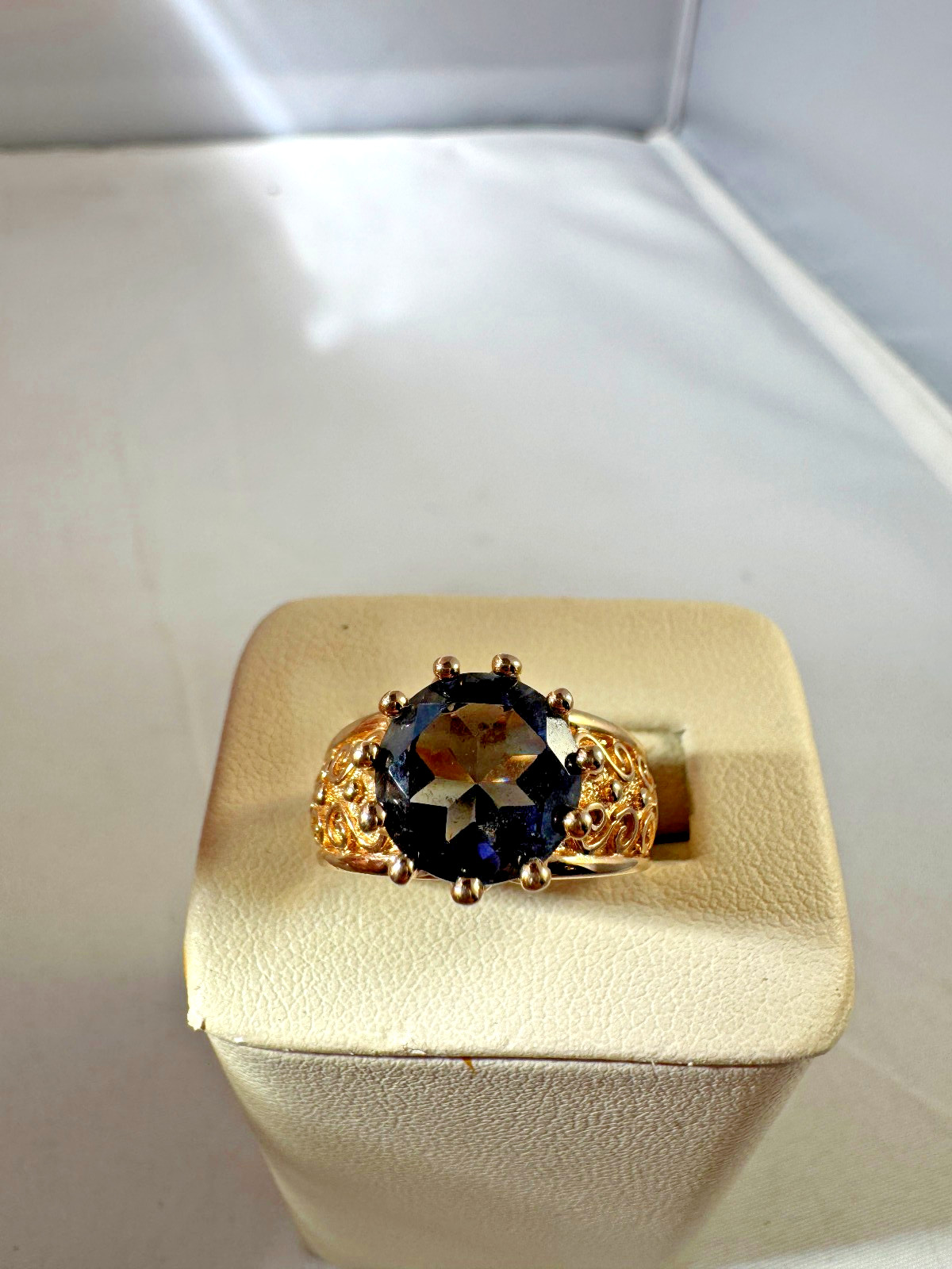 Vintage Gold Wash Sterling silver purple/blue stone tier ring with swirl designs