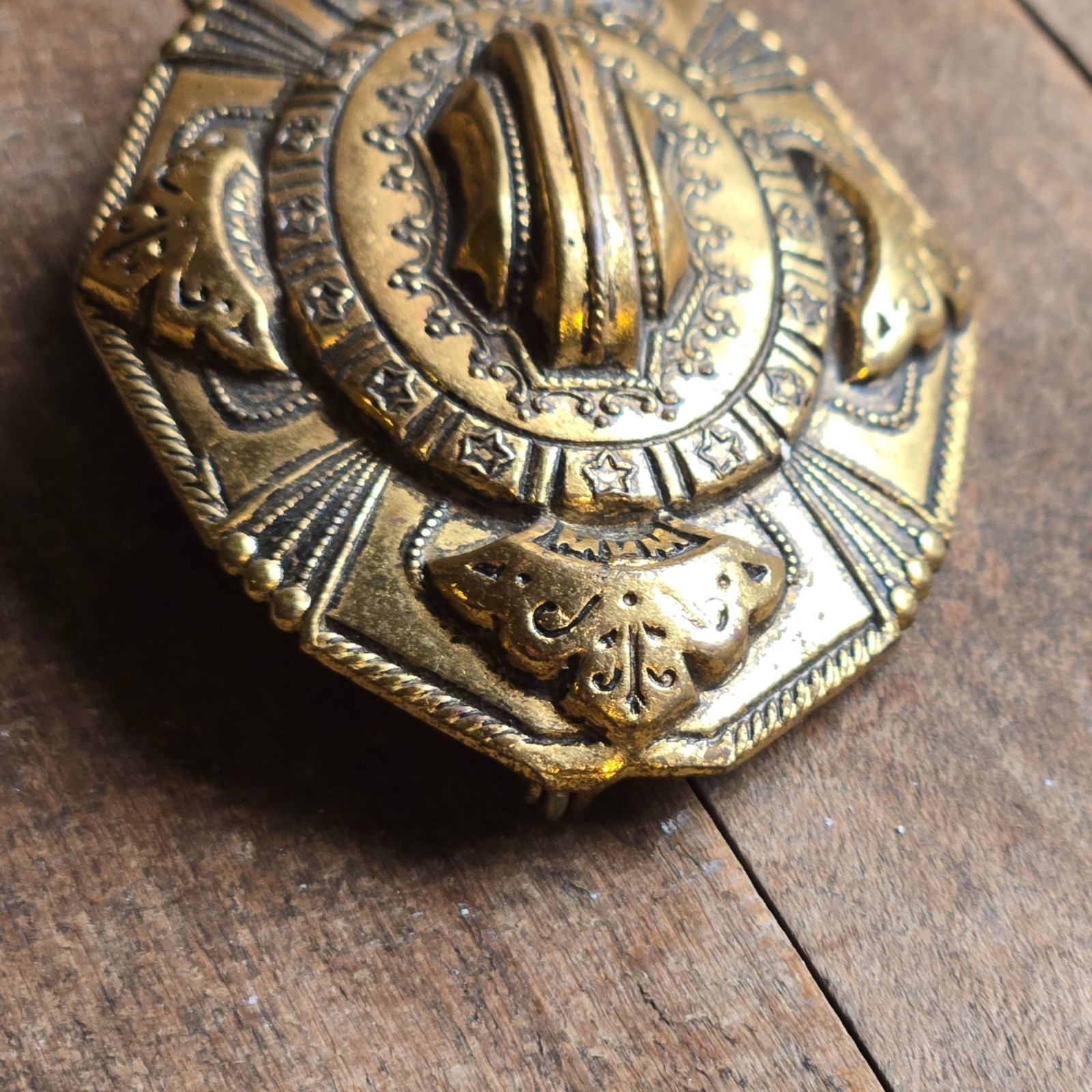 Antique Victorian Revival Gold Tone Ornate Brooch Eastlake Style Statement Pin