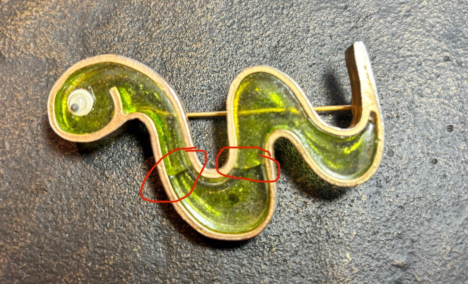 Vintage Lester Joy Plique-à-jour Green Snake Brooch