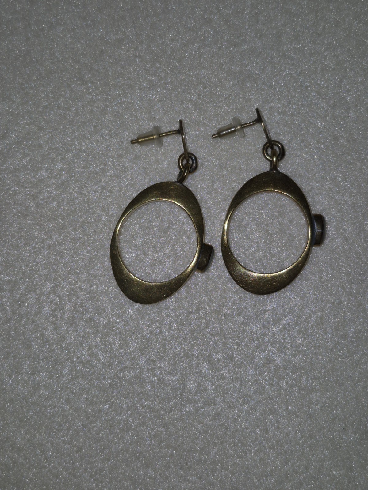 Vintage Brass Drop Earrings with Mother Of Pearl Oval Cabochon Stone