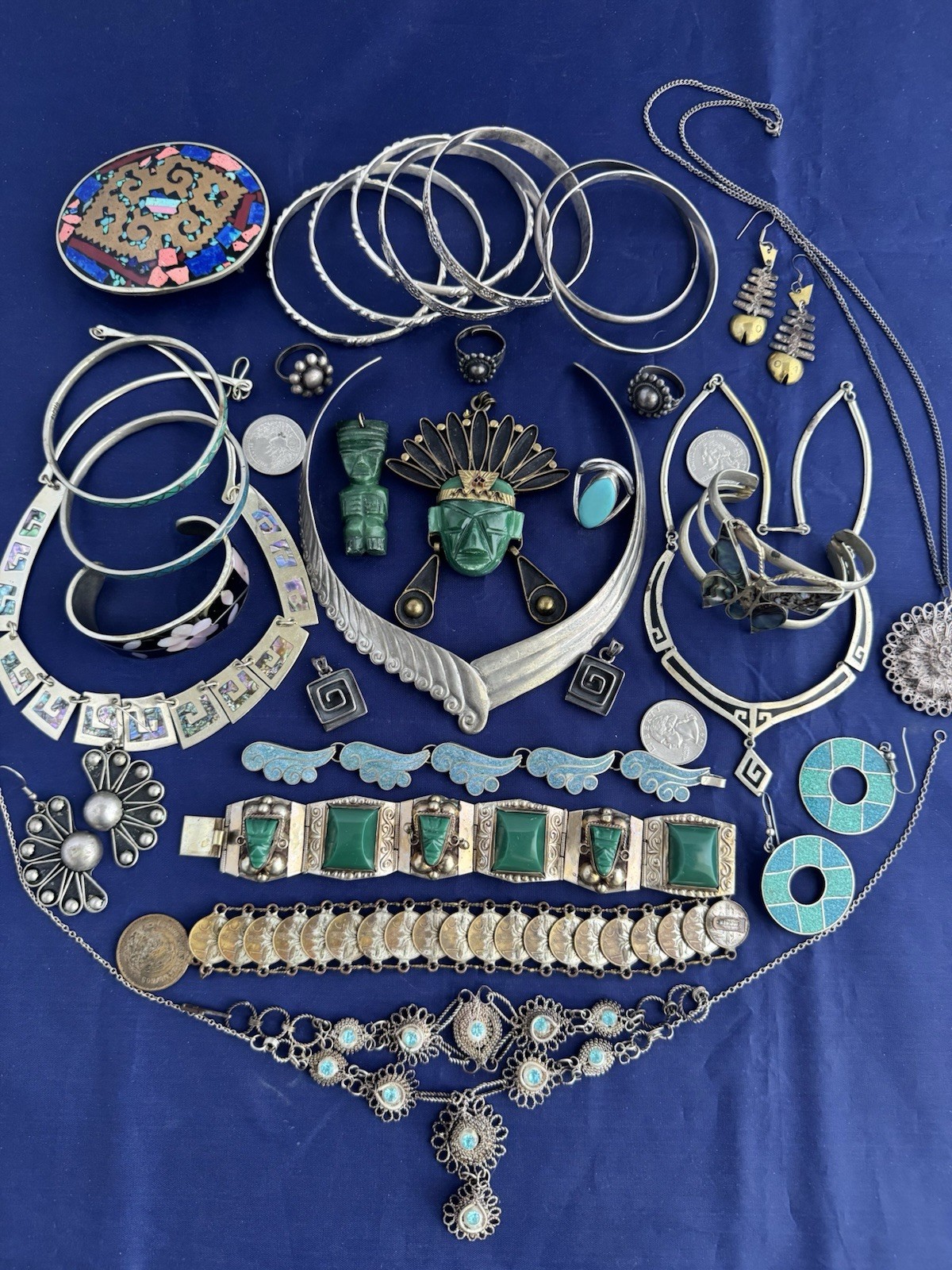 Vintage Jewelry Lot Mexico Alpaca Boho Ethnic Tribal Runway 30 Pc Bracelet Nlace